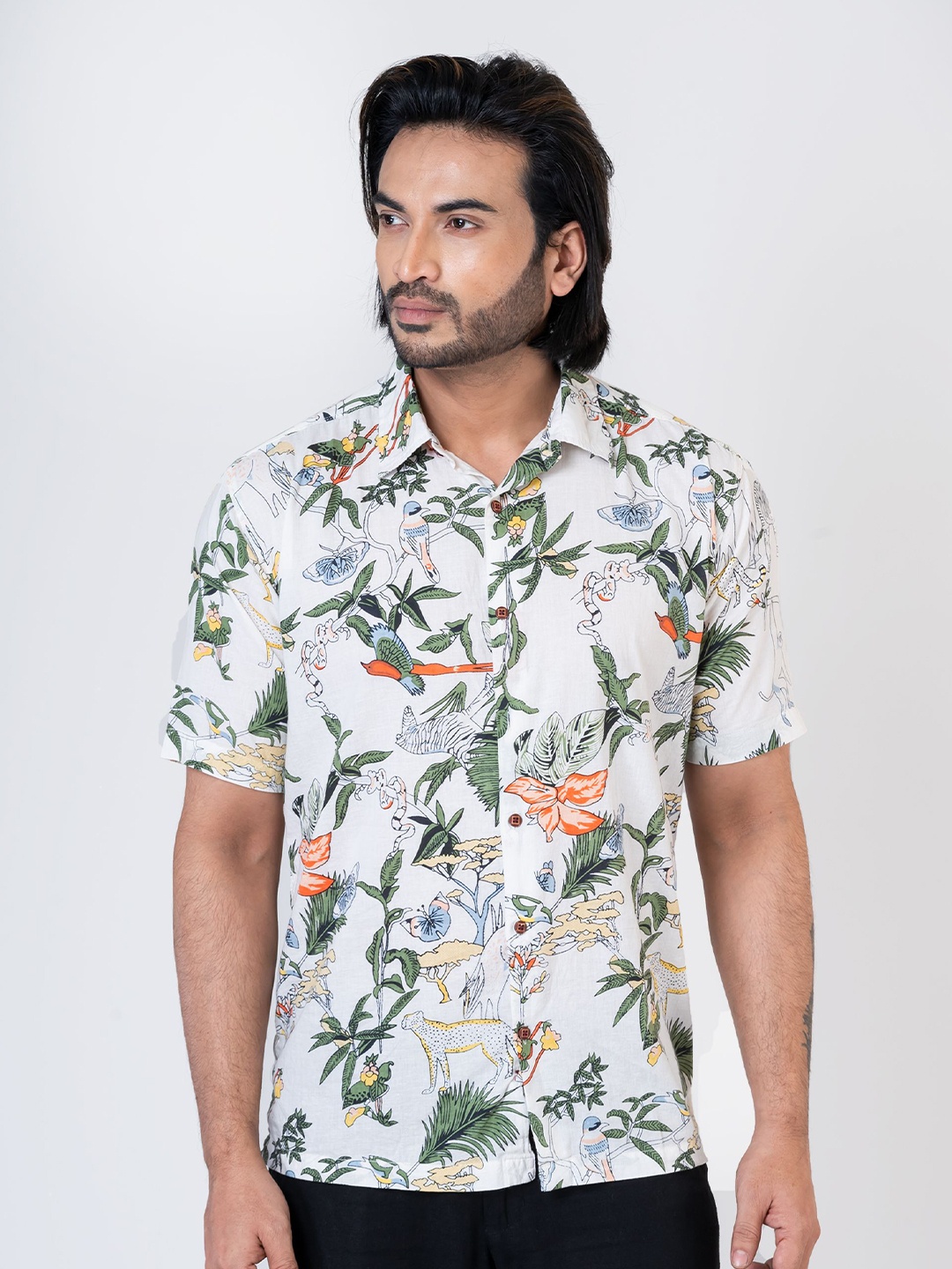 

Kartikeya Jaipur Relaxed Floral Opaque Printed Cotton Casual Shirt, White