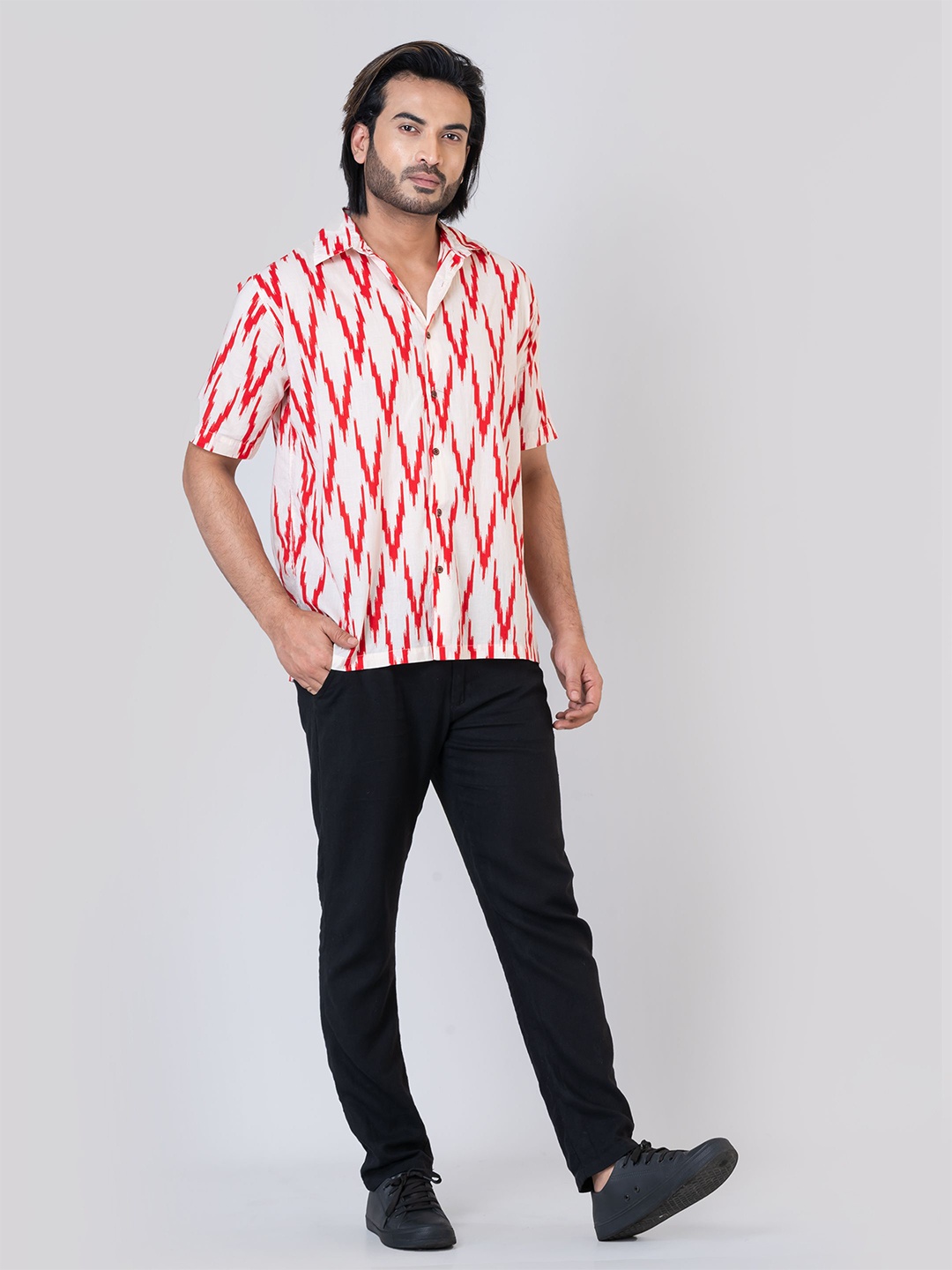 

Kartikeya Jaipur Relaxed Opaque Printed Cotton Oversized Casual Shirt, Red