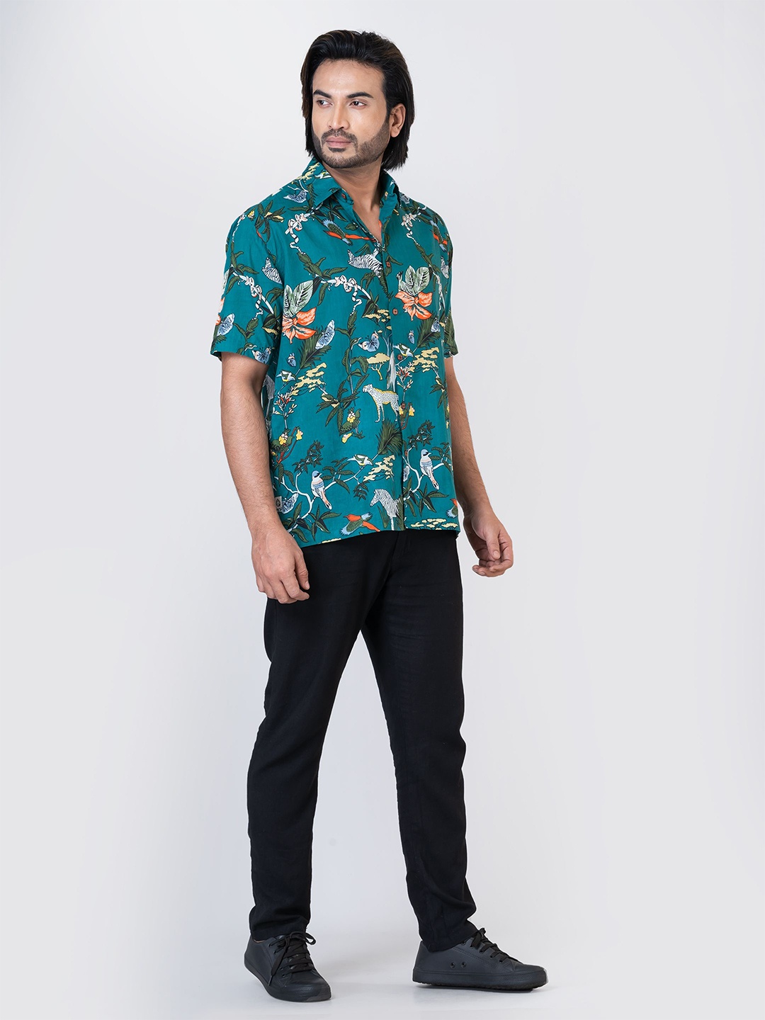 

Kartikeya Jaipur Animal Printed Relaxed Cotton Oversized Fit Shirt, Green