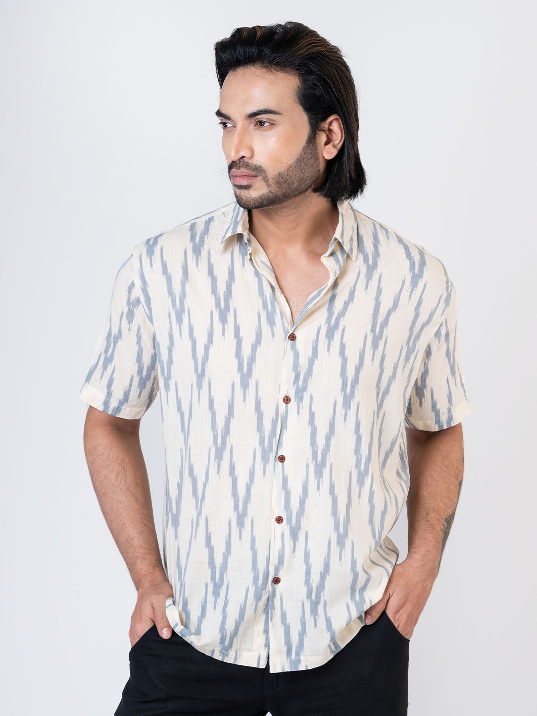 

Kartikeya Jaipur Relaxed Opaque Striped Cotton Casual Shirt, Blue