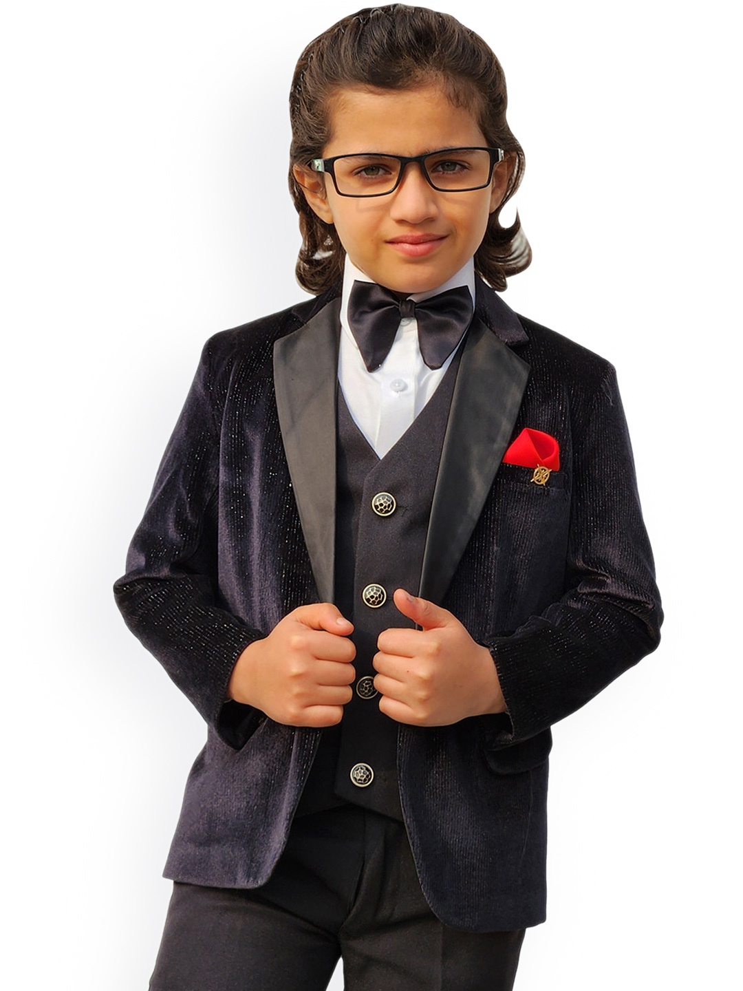

BAESD Boys Single-Breasted Five-Piece Party Suit, Black