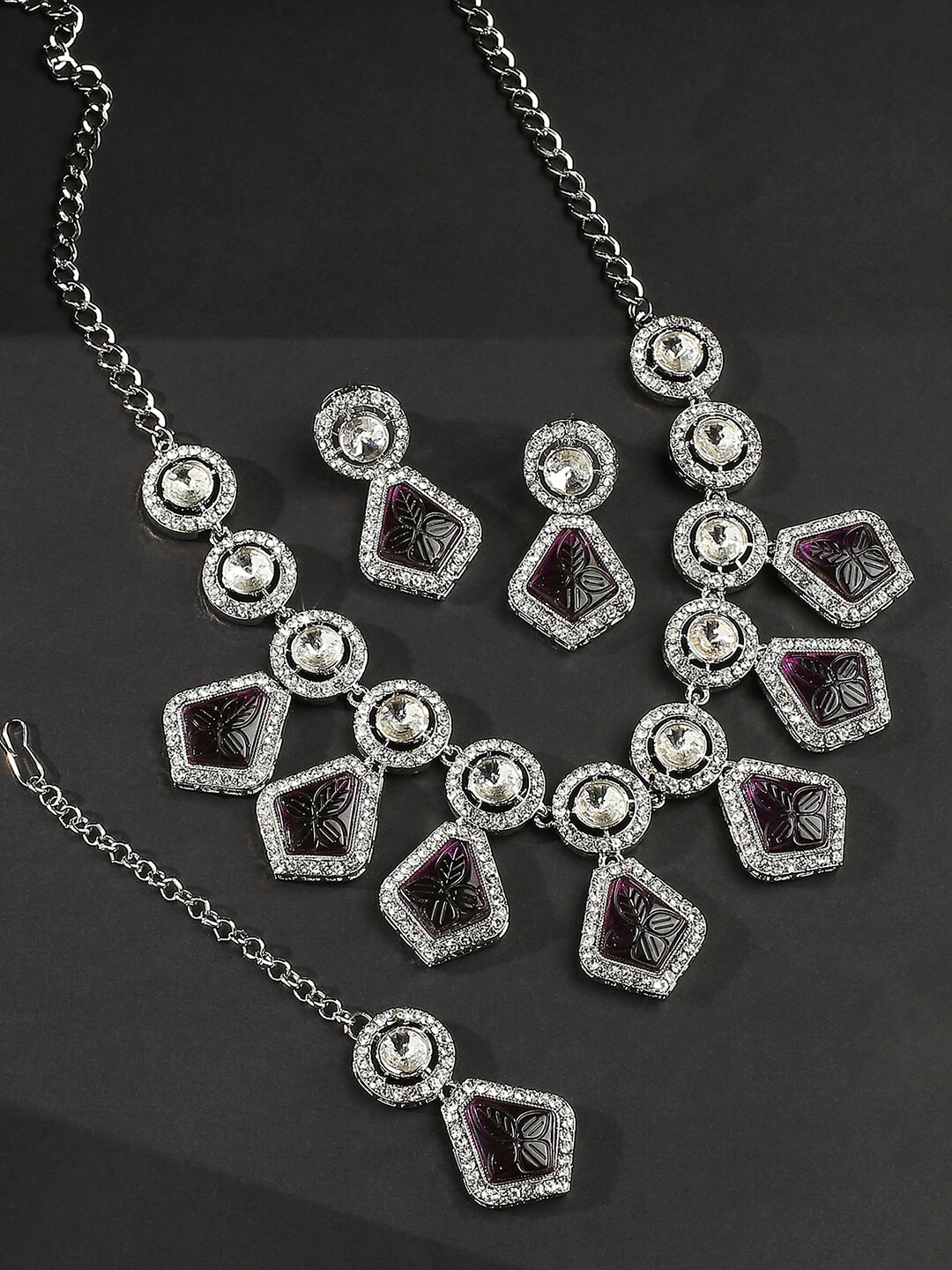 

VATSALYA creation Rhodium-Plated Stones Studded Jewellery Set, Silver