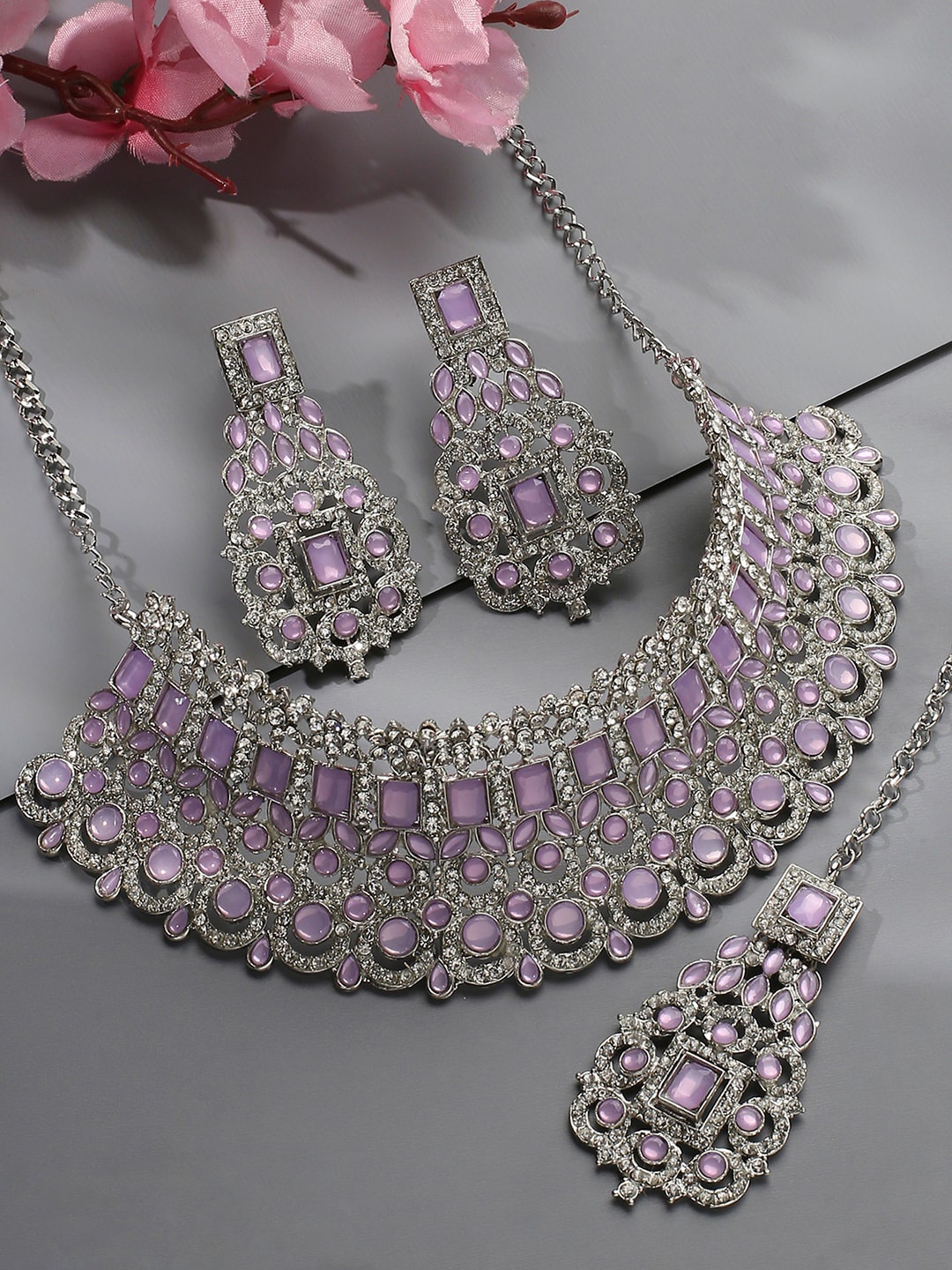 

VATSALYA creation Silver-Plated Stones Studded Jewellery Set