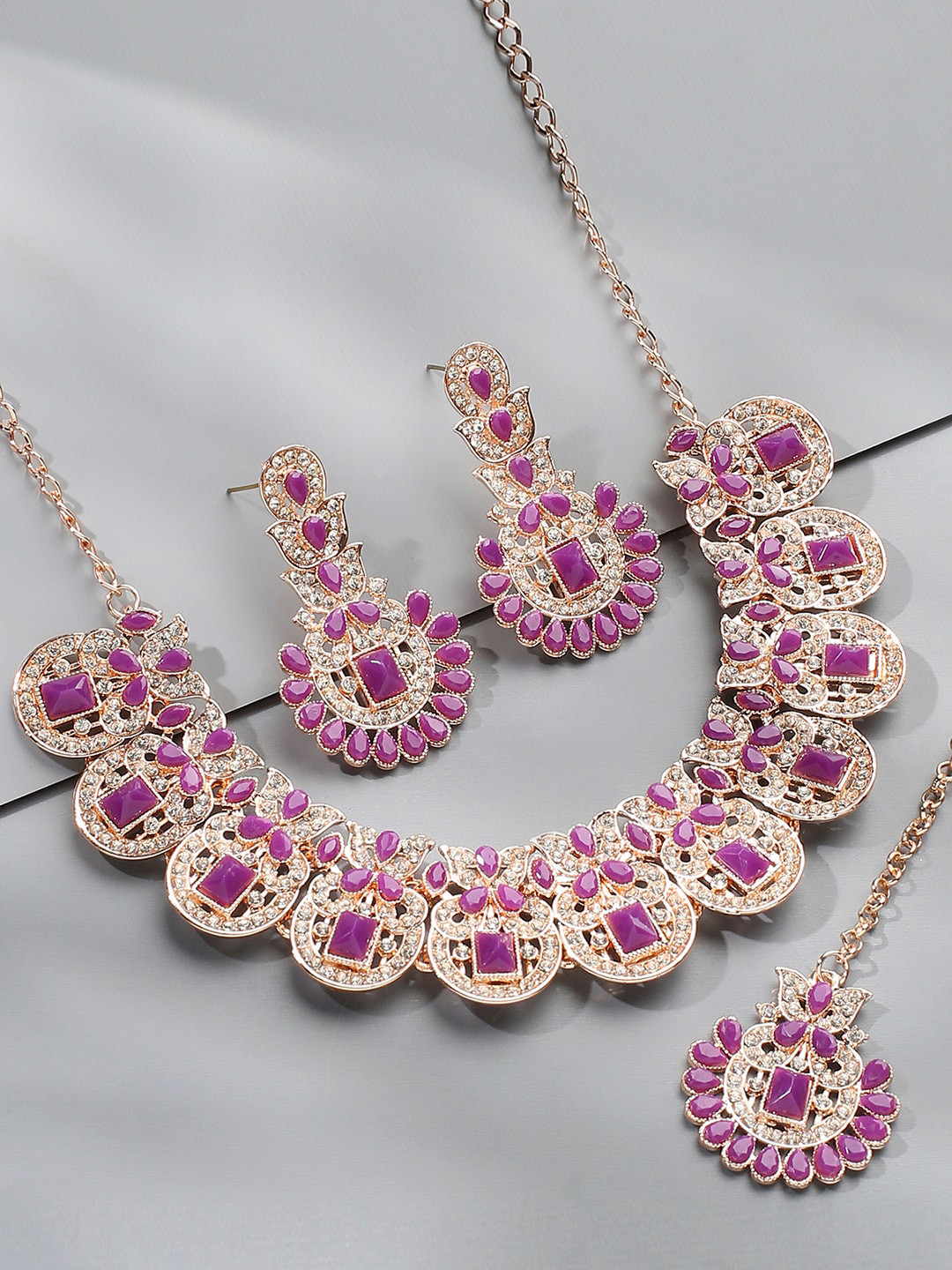 

VATSALYA creation Rose Gold Plated Stones Studded & Beaded Jewellery Set
