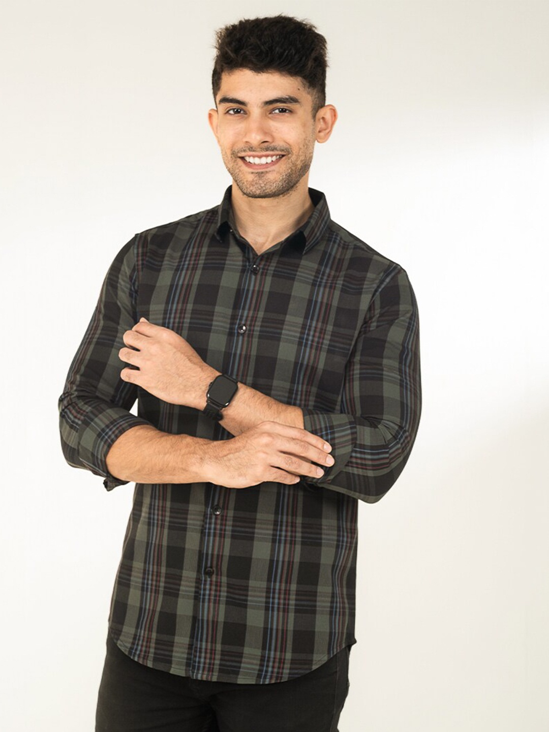 

The Bleu Label Classic Slim Fit Tartan Checked Cotton Casual Shirt, Black