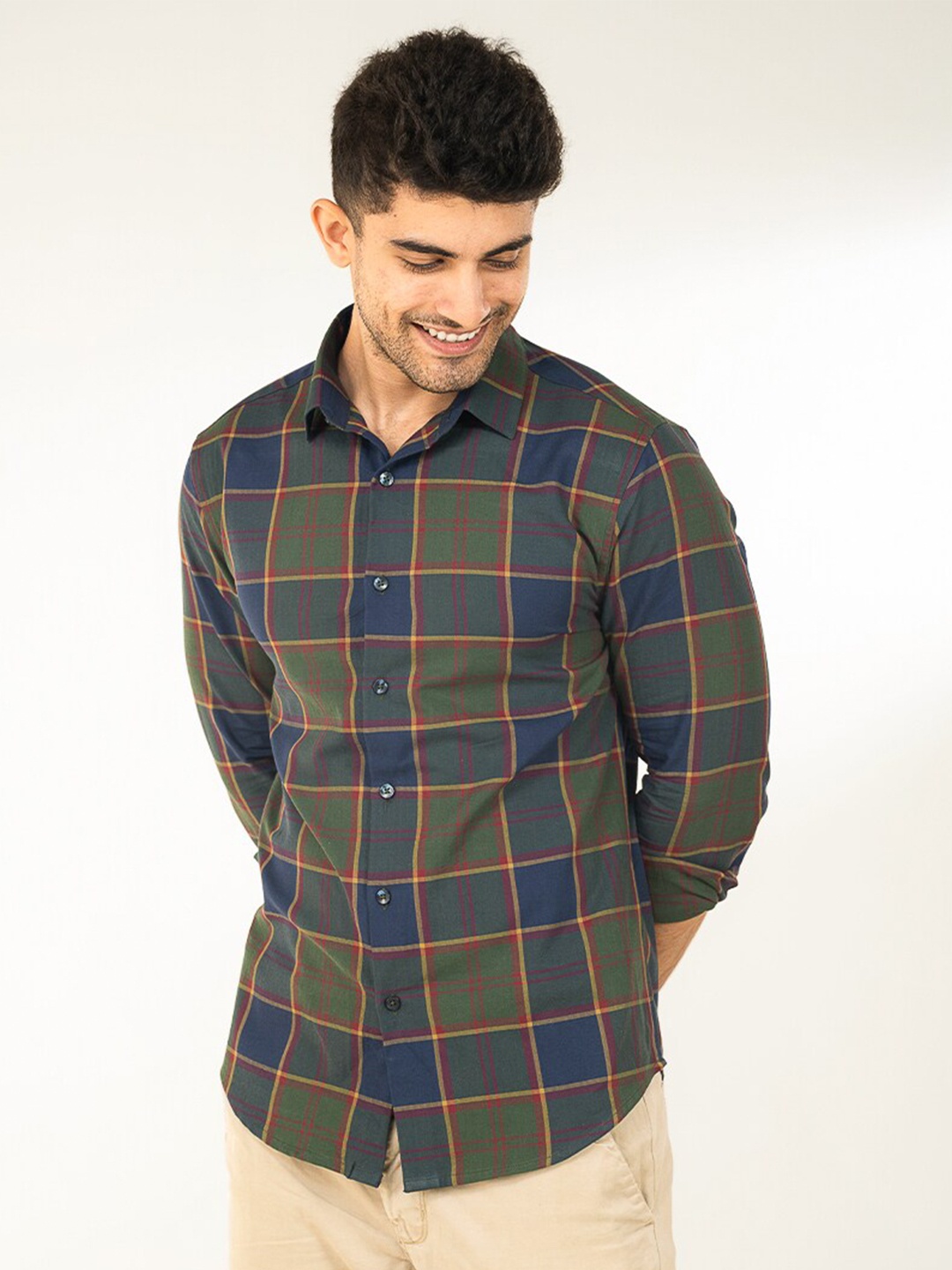 

The Bleu Label Classic Slim Fit Tartan Checked Cotton Casual Shirt, Blue
