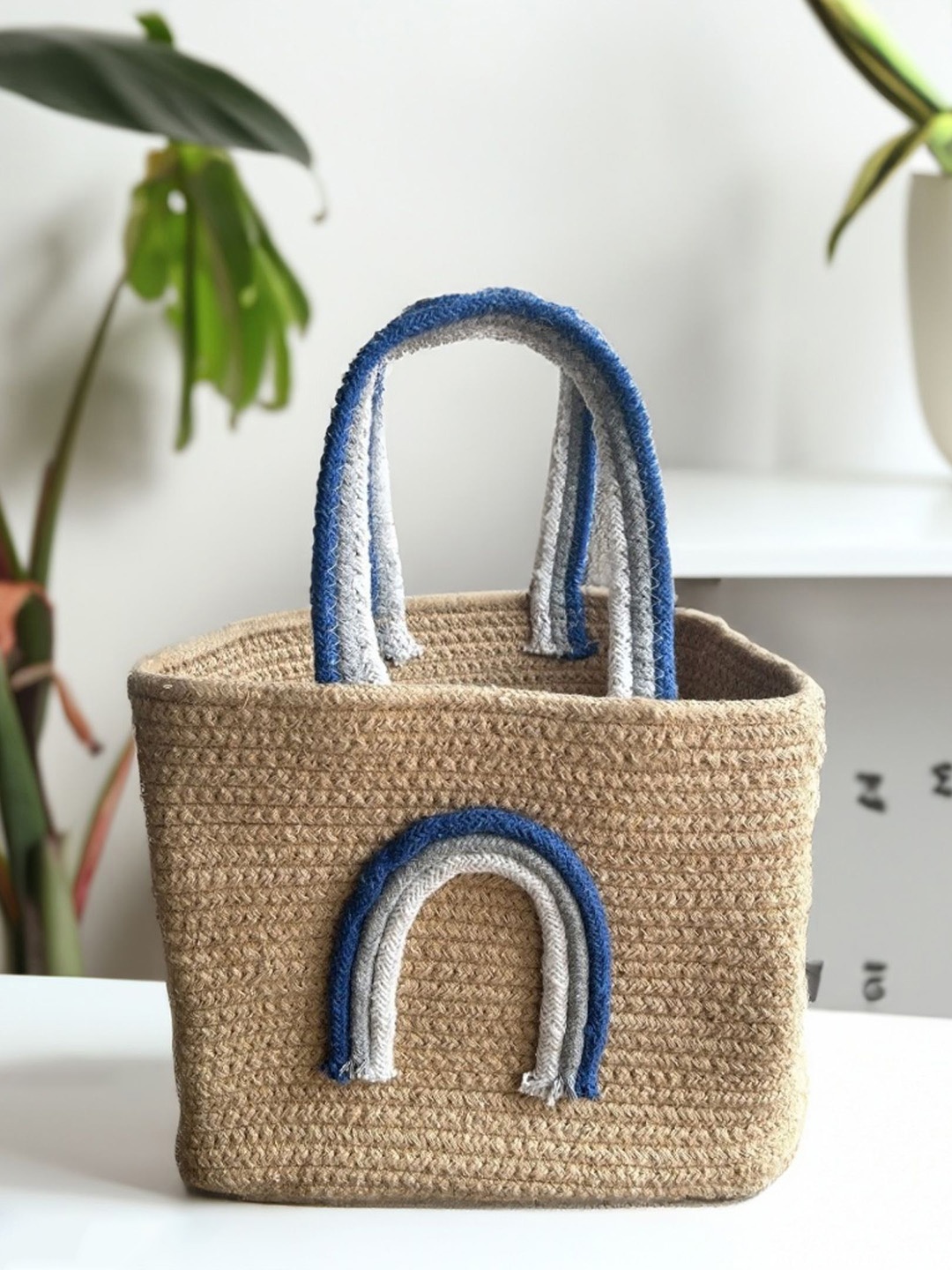 JASMEY HOMES Textured Oversized Structured Jute Handheld Bag, Beige