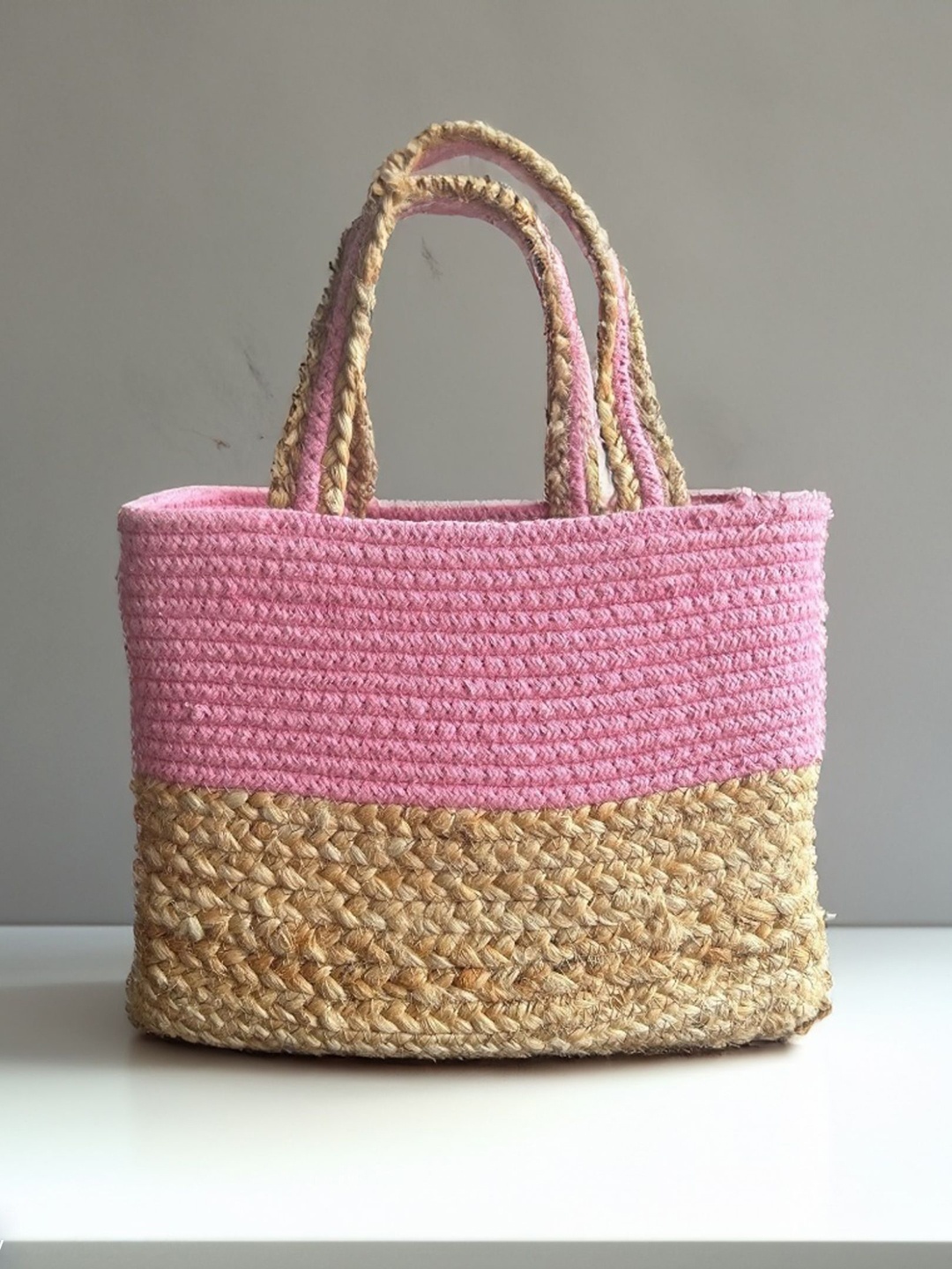 

JASMEY HOMES Colourblocked Structured Handheld Bag, Pink