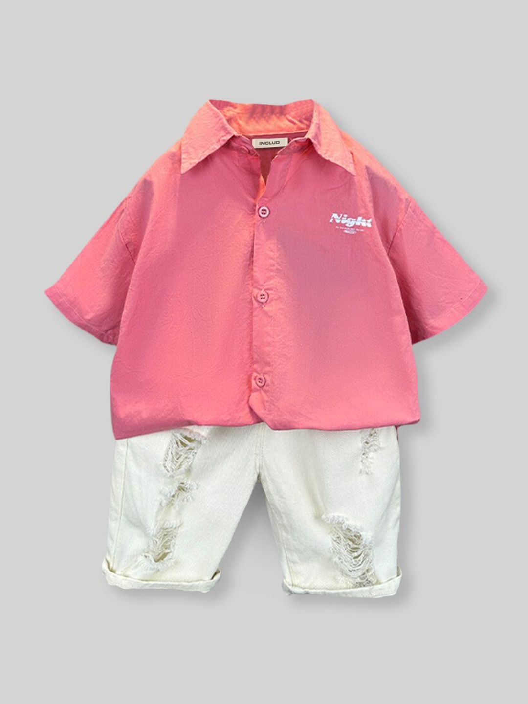 

INCLUD Boys Shirt Collar Shirt With Shorts, Pink