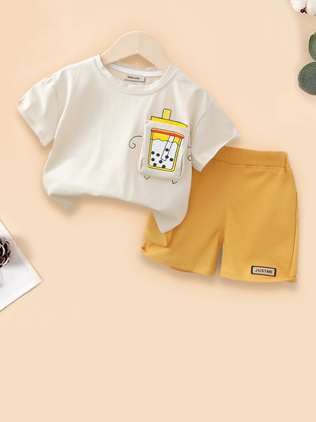 

INCLUD Boys Printed T-shirt With Shorts, Beige