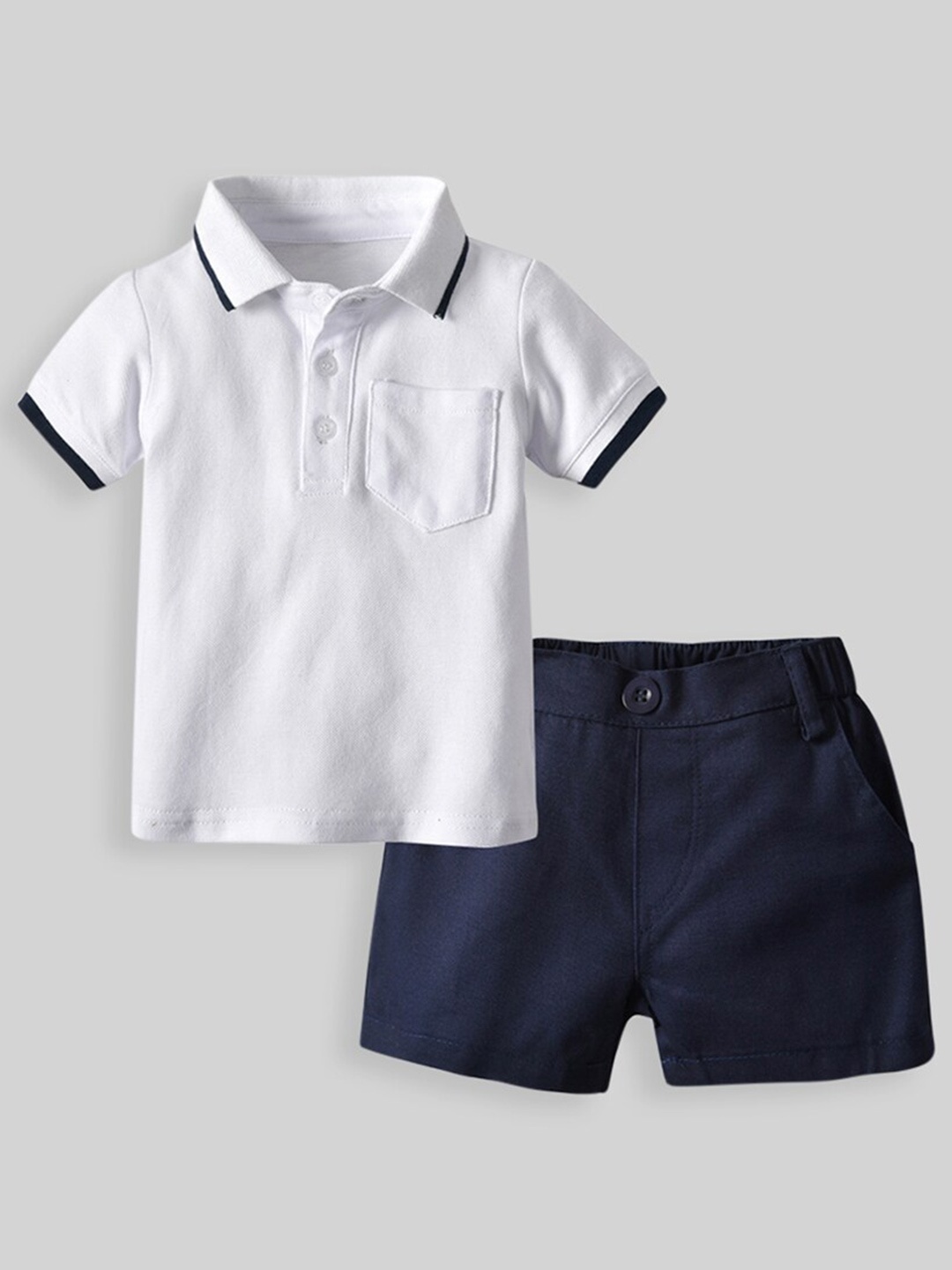 

INCLUD Boys Shirt Collar Pure Cotton T-shirt With Shorts, Navy blue