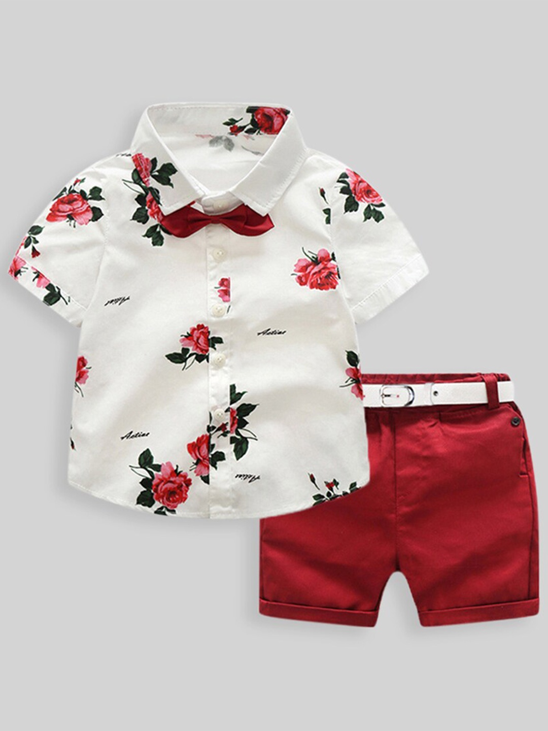 

INCLUD Boys Printed Pure Cotton Shirt with Shorts, Red