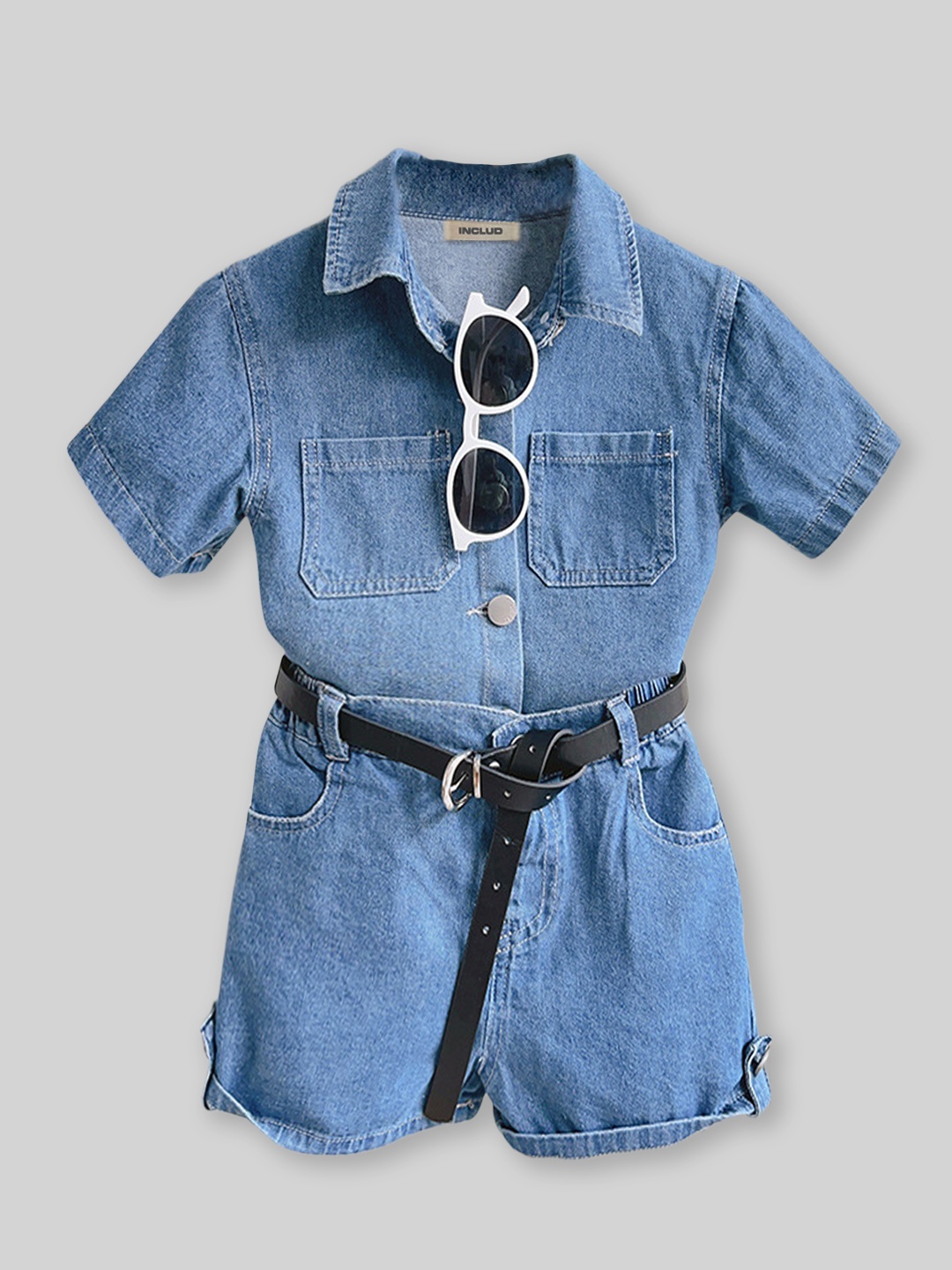 

INCLUD Girls Shirt with Shorts, Blue