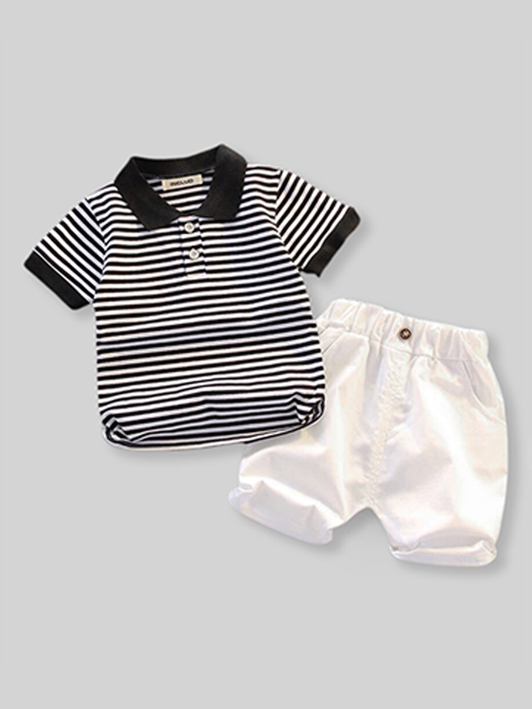 

INCLUD Boys Striped Pure Cotton T-shirt With Shorts, White