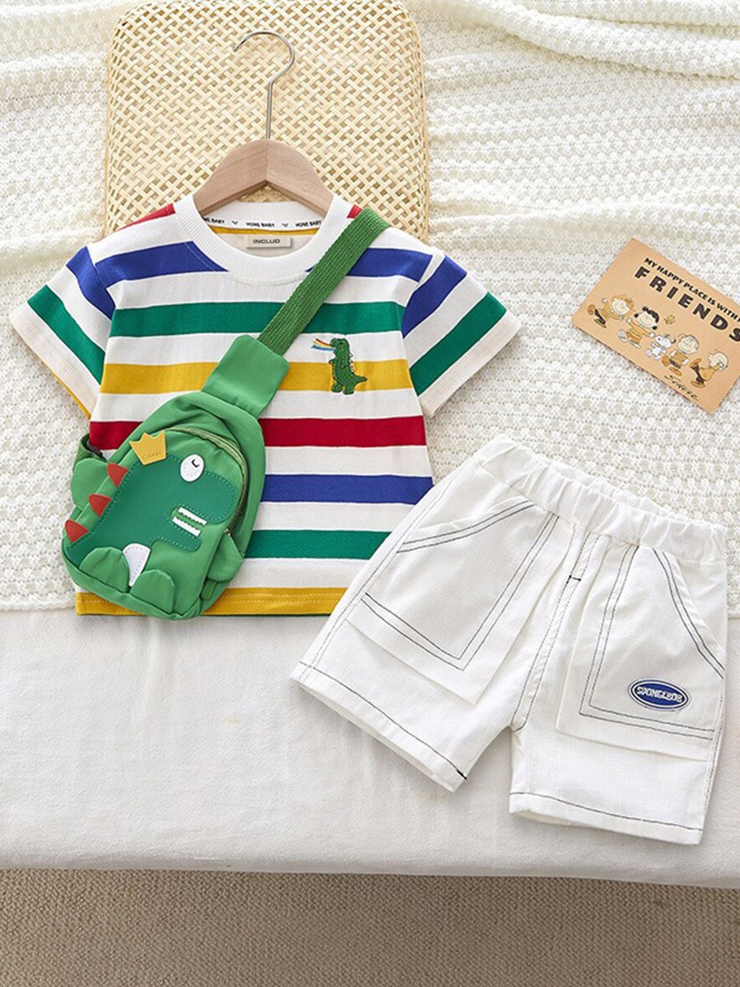 

INCLUD Boys Striped T-Shirt With Shorts, White
