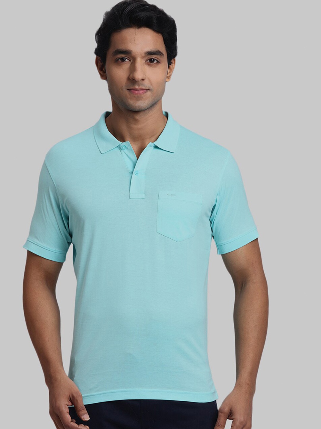 

ColorPlus Polo Collar Short Sleeves Regular Fit Cotton Indigo T-shirt, Blue