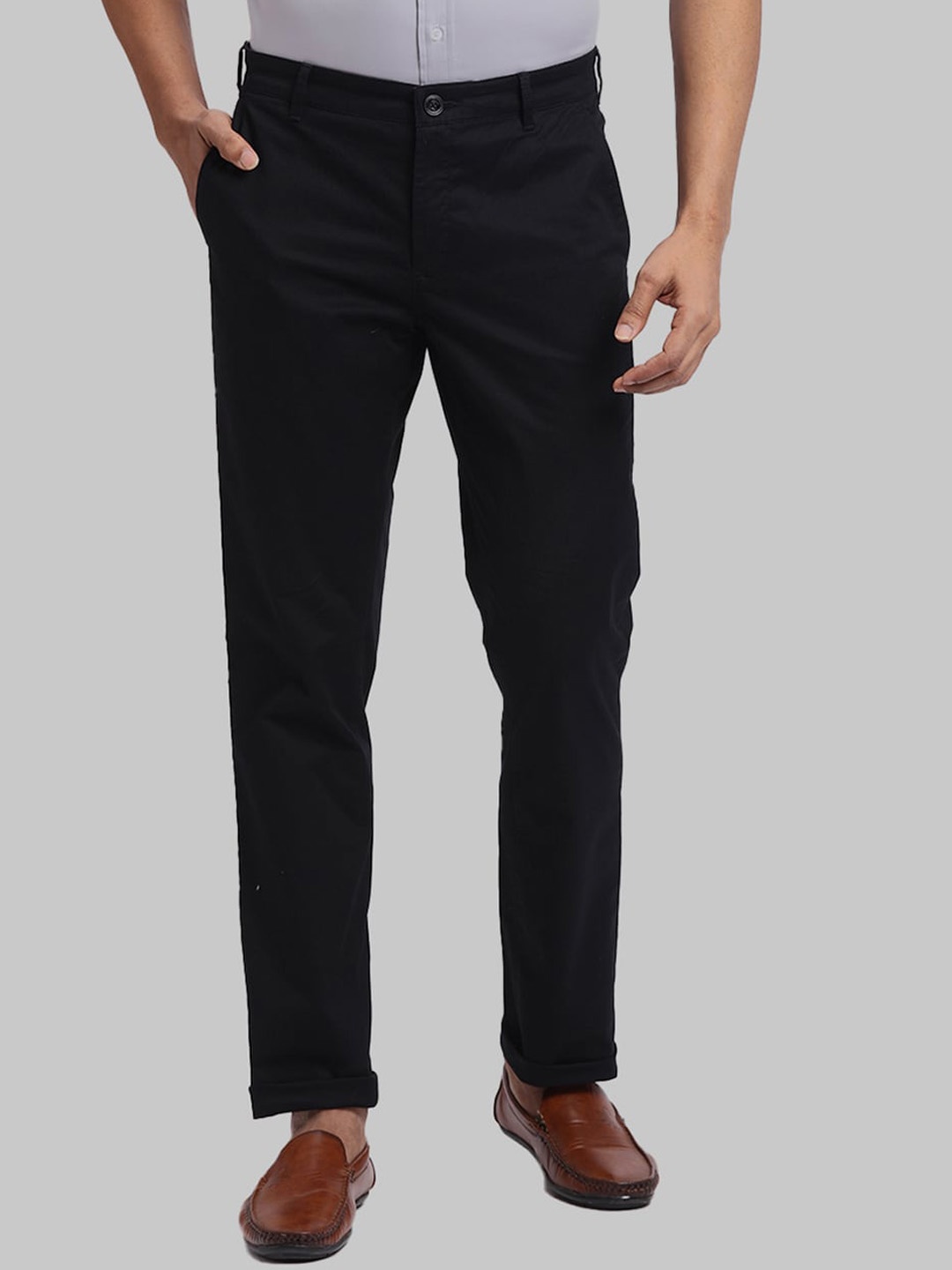 

ColorPlus Men Slim Fit Mid-Rise Cotton Trousers, Black