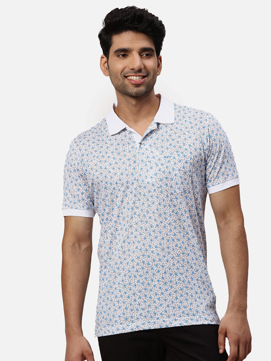 

ColorPlus Floral Printed Polo Collar Casual T-shirt, White