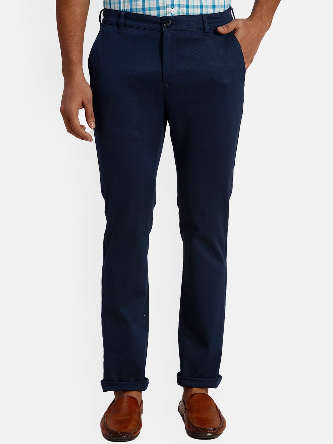 ColorPlus Men Slim Fit Chinos Trousers, Blue