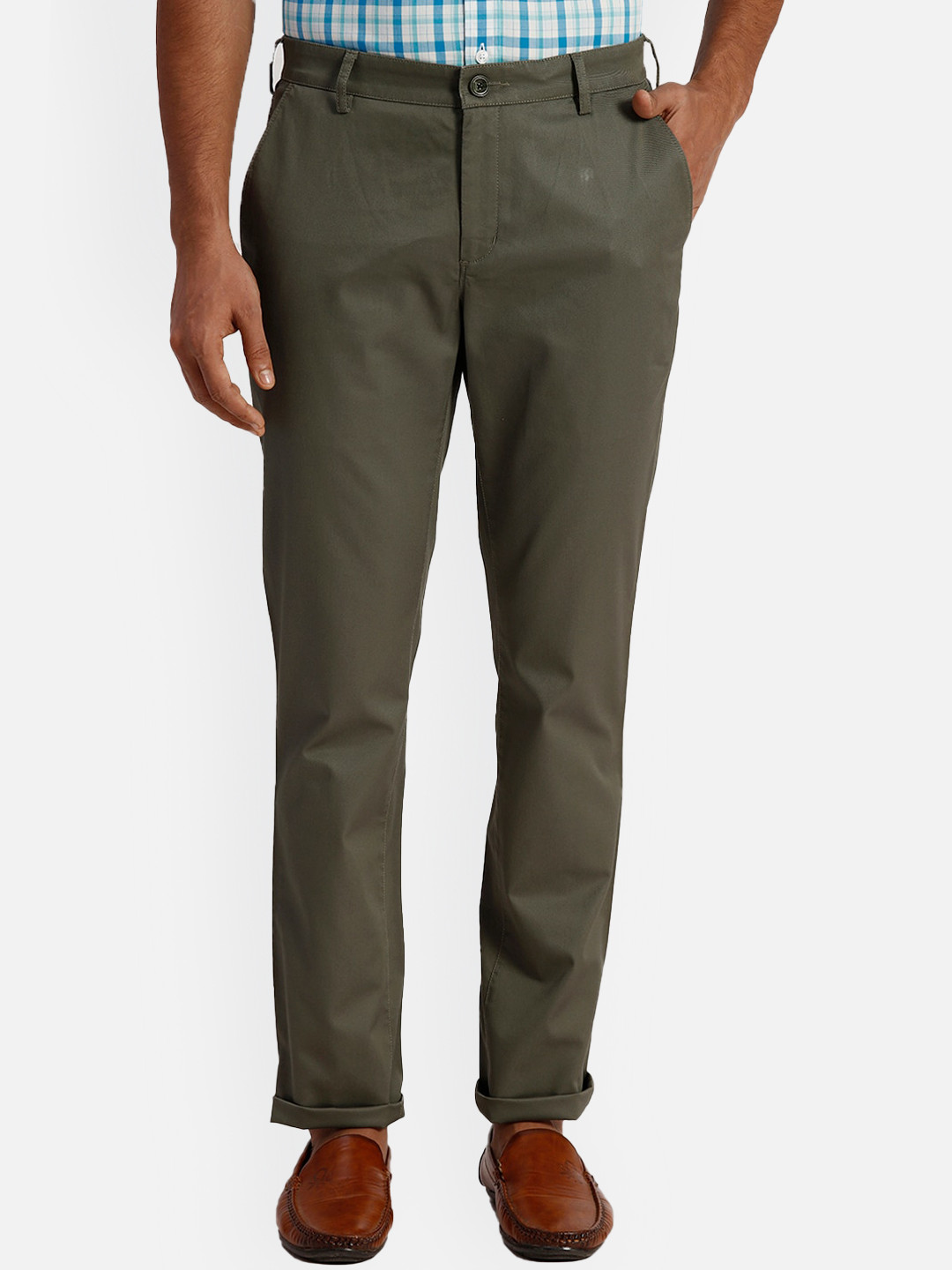 

ColorPlus Men Cotton Slim Fit Trousers, Green