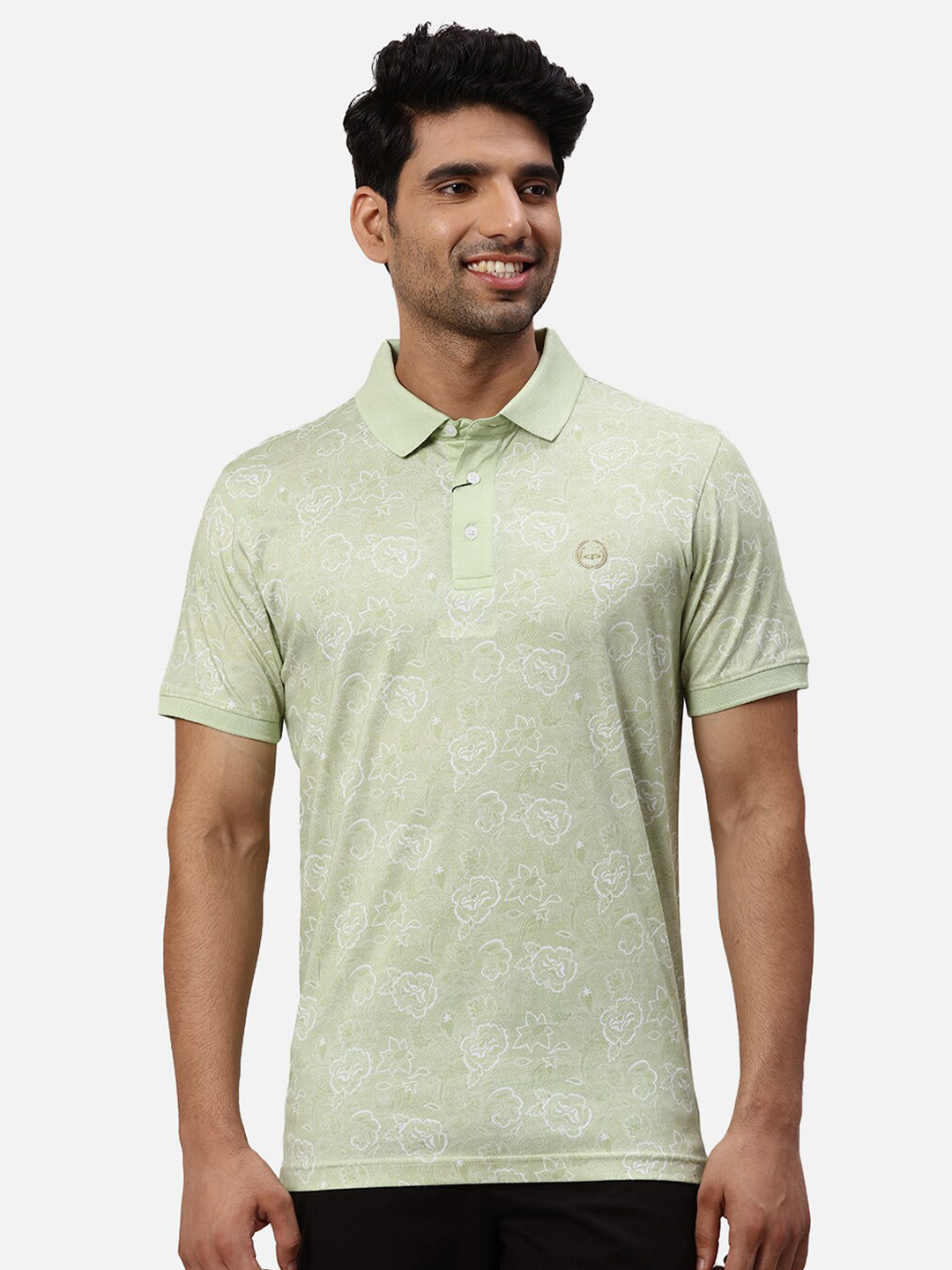 

ColorPlus Floral Polo Collar Short Sleeves Regular Fit Cotton Tropical T-shirt, Green