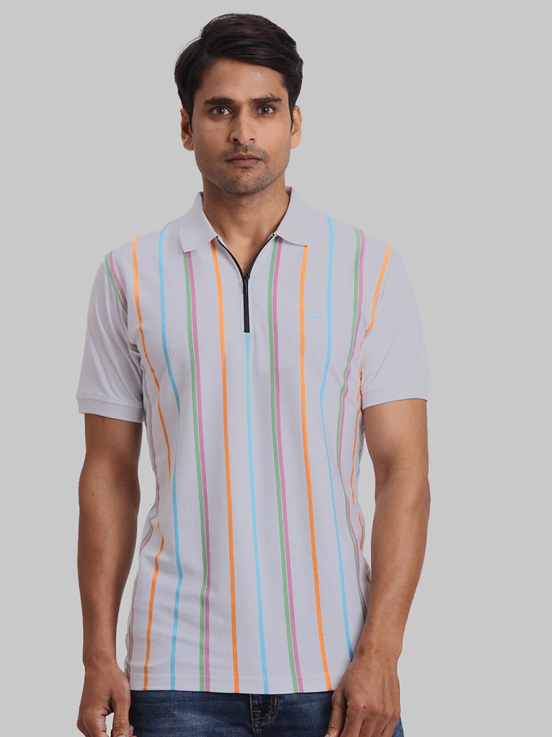 

ColorPlus Striped Cotton Polo Collar Short Sleeves Casual T-shirt, White