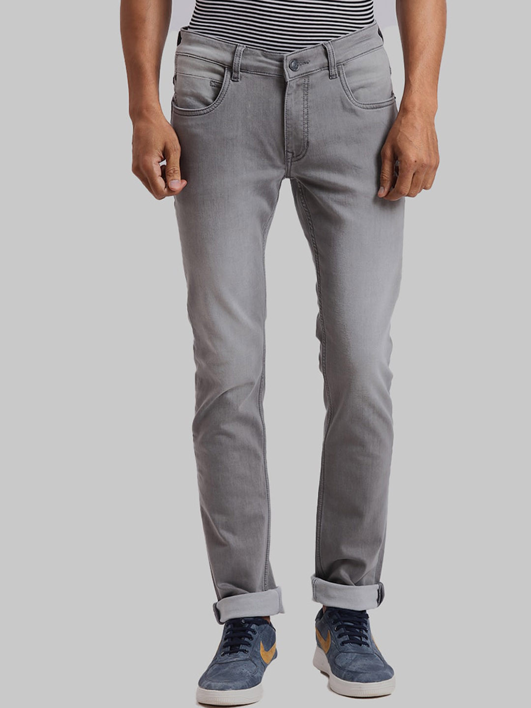 

ColorPlus Men Tapered Fit Heavy Fade Clean Look Stretchable Jeans, Grey