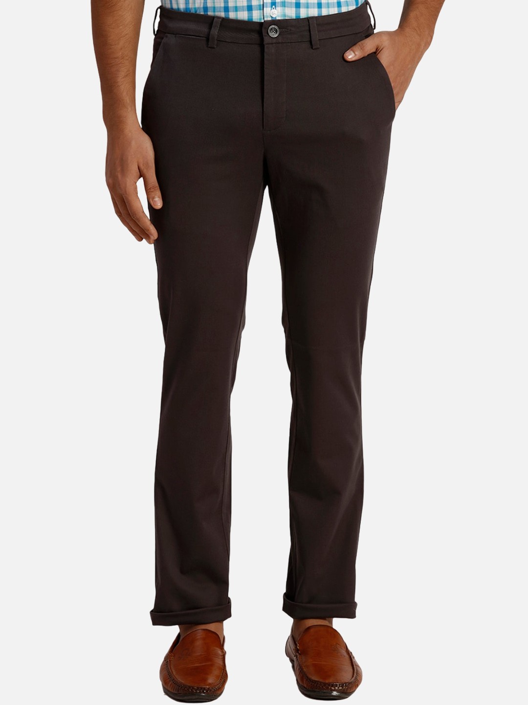 

ColorPlus Men Cotton Slim Fit Trousers, Grey