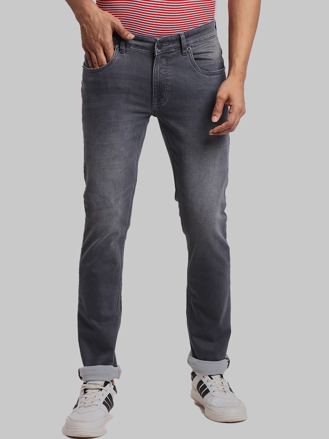 

ColorPlus Men Tapered Fit Heavy Fade Clean Look Stretchable Jeans, Grey