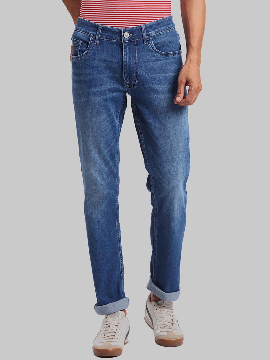

ColorPlus Men Straight Fit Light Fade Clean Look Stretchable Jeans, Blue