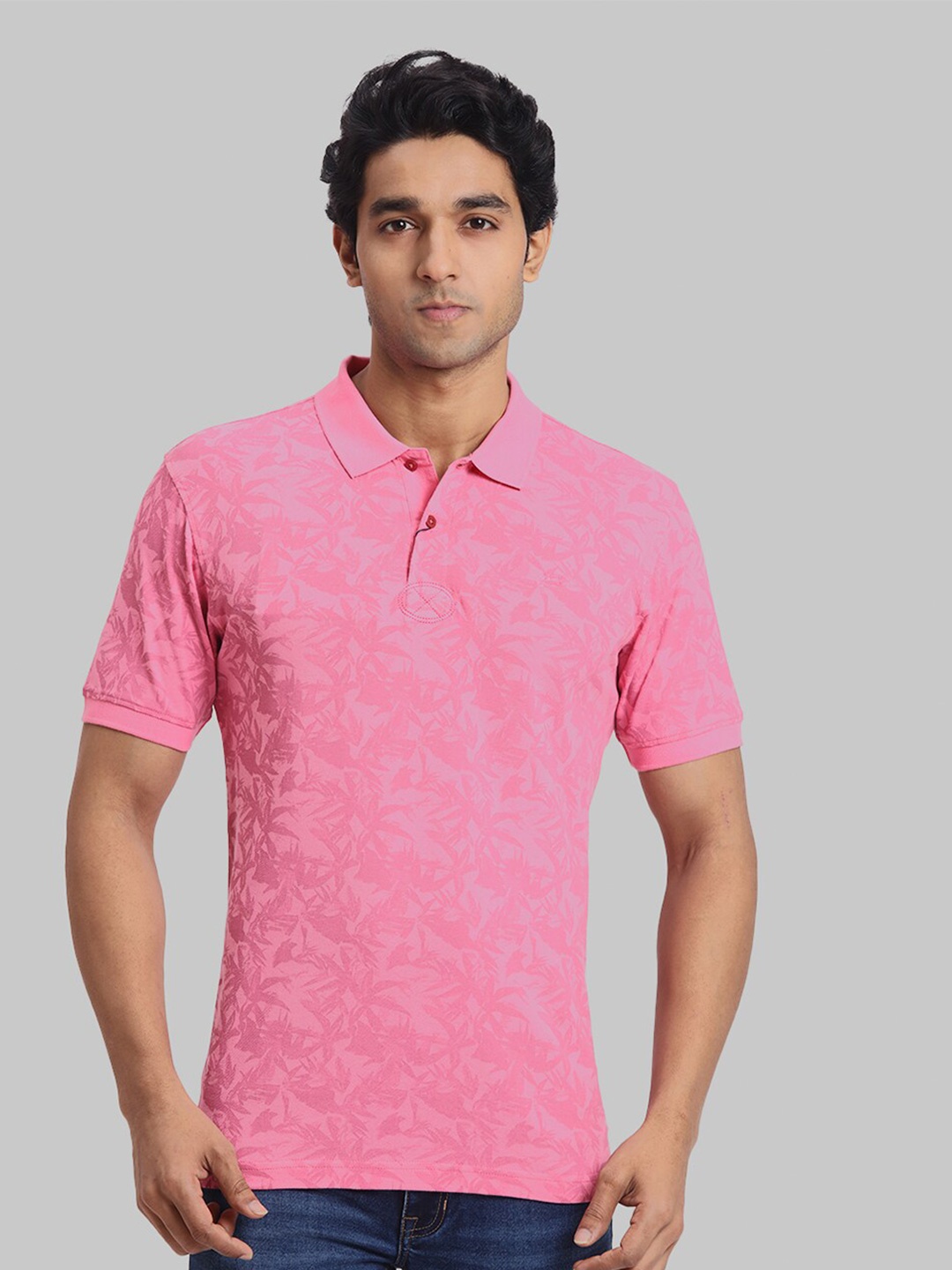 

ColorPlus Floral Printed Polo Collar Regular Sleeves Pockets T-shirt, Red