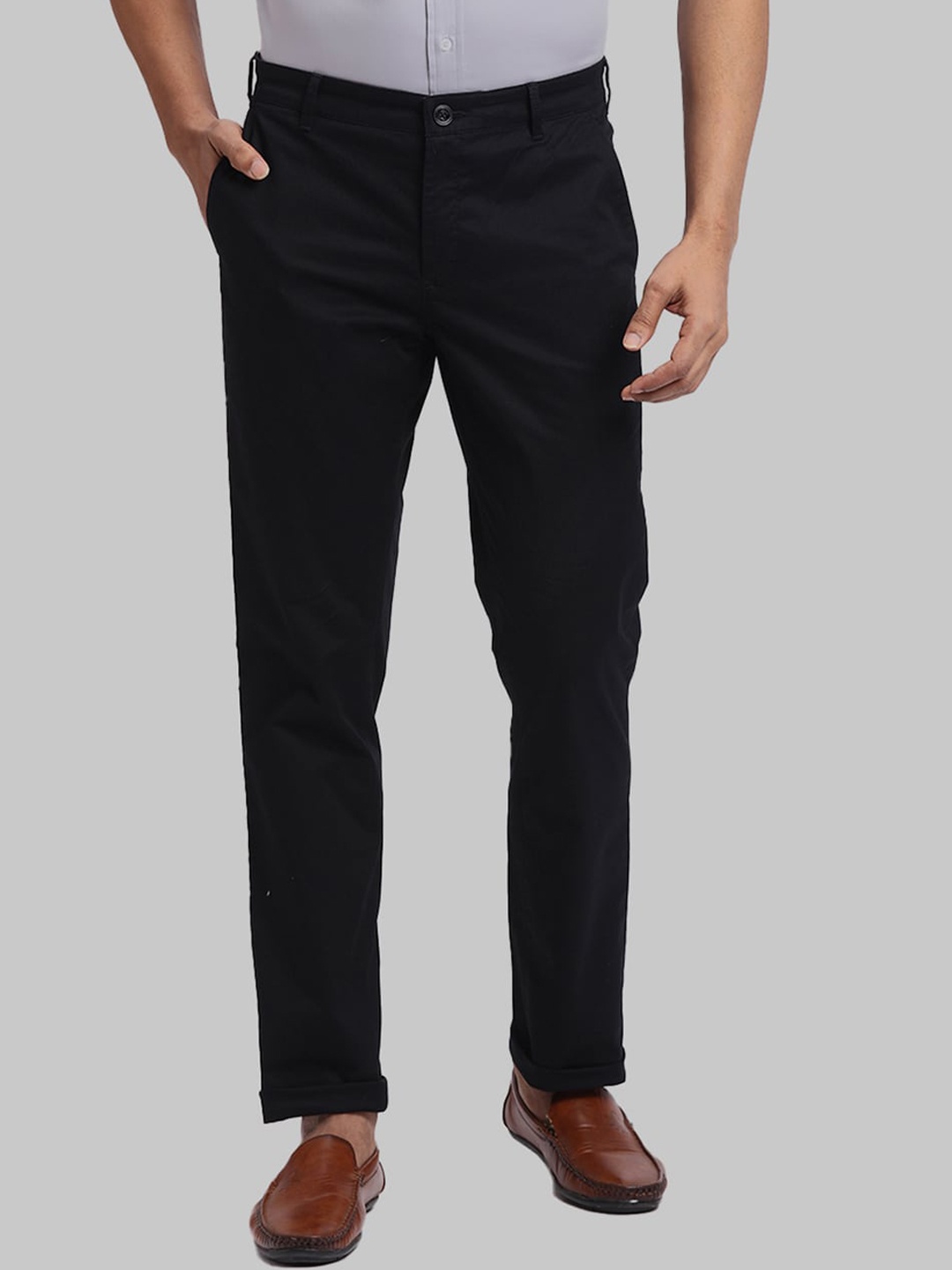 

ColorPlus Men Cotton Slim Fit Trousers, Black