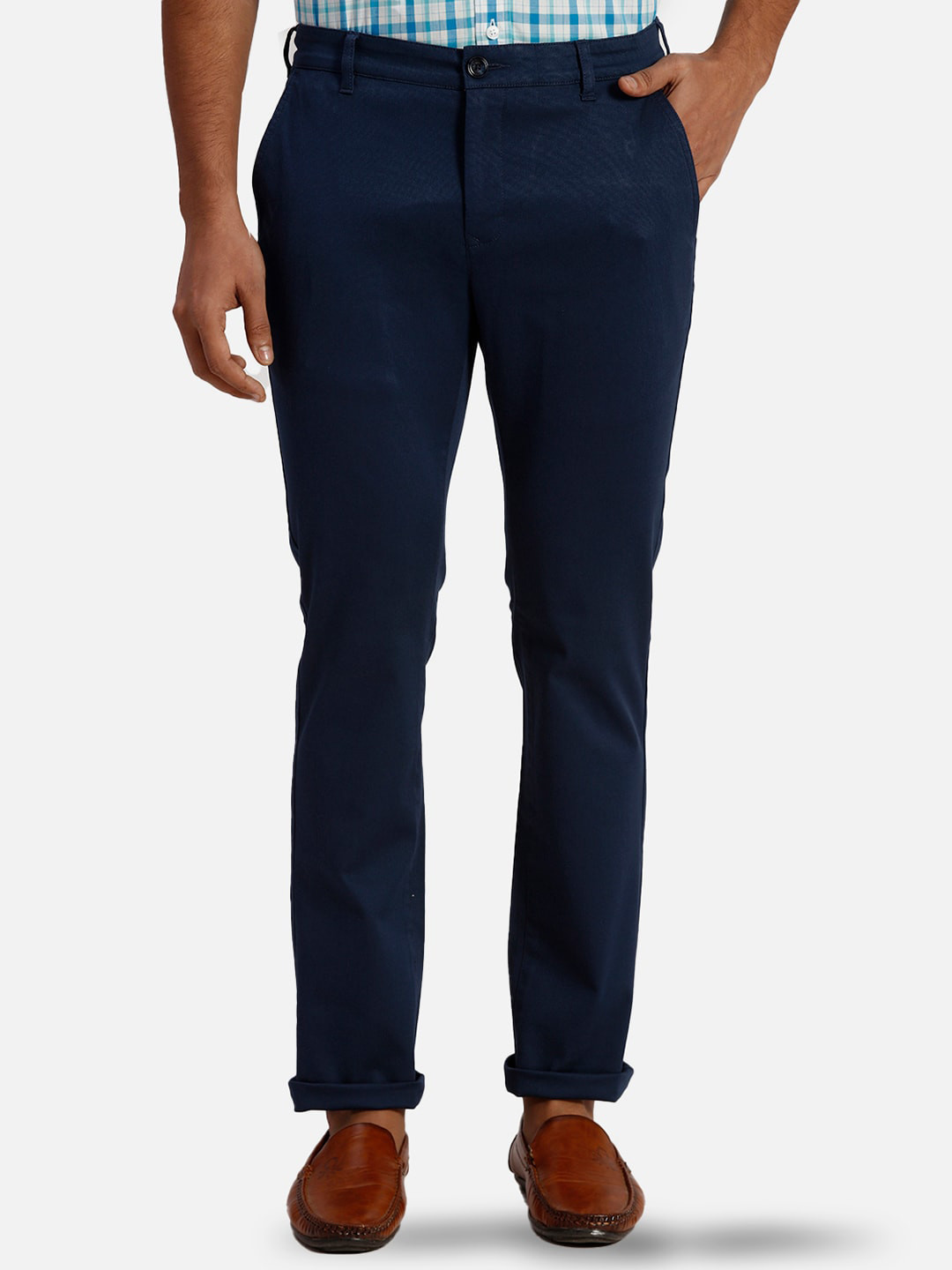 

ColorPlus Men Cotton Slim Fit Chinos Trousers, Blue