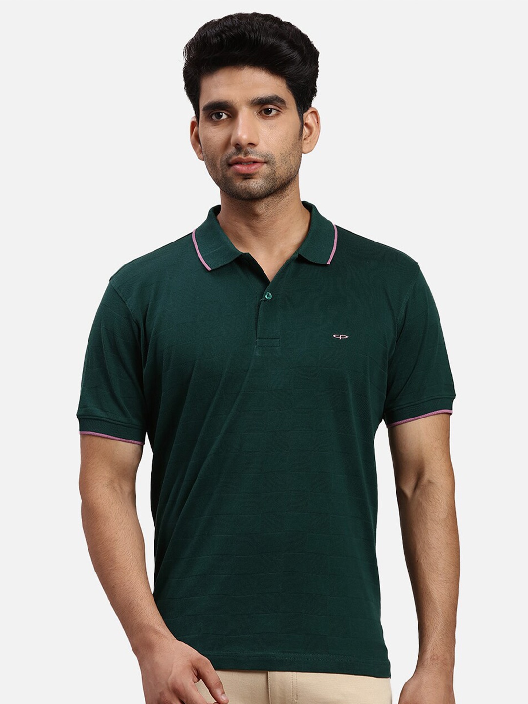 

ColorPlus Cotton Short Sleeves Polo Collar Regular Fit T-shirt, Green
