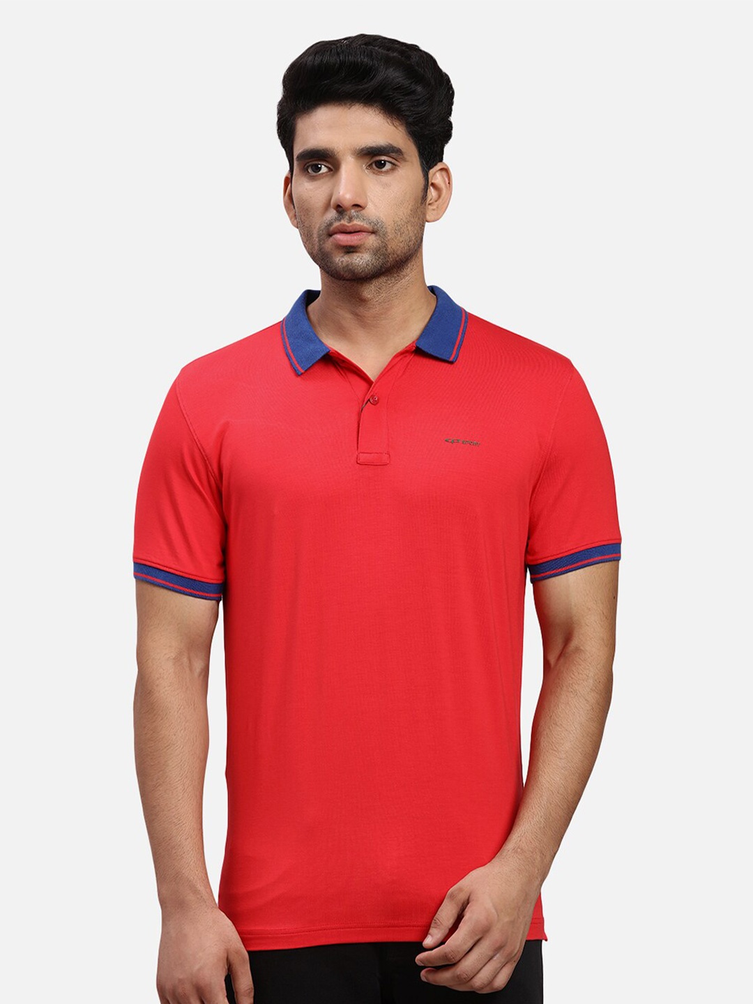 

ColorPlus Modal Polo Collar Short Sleeves Regular Fit Applique T-shirt, Red