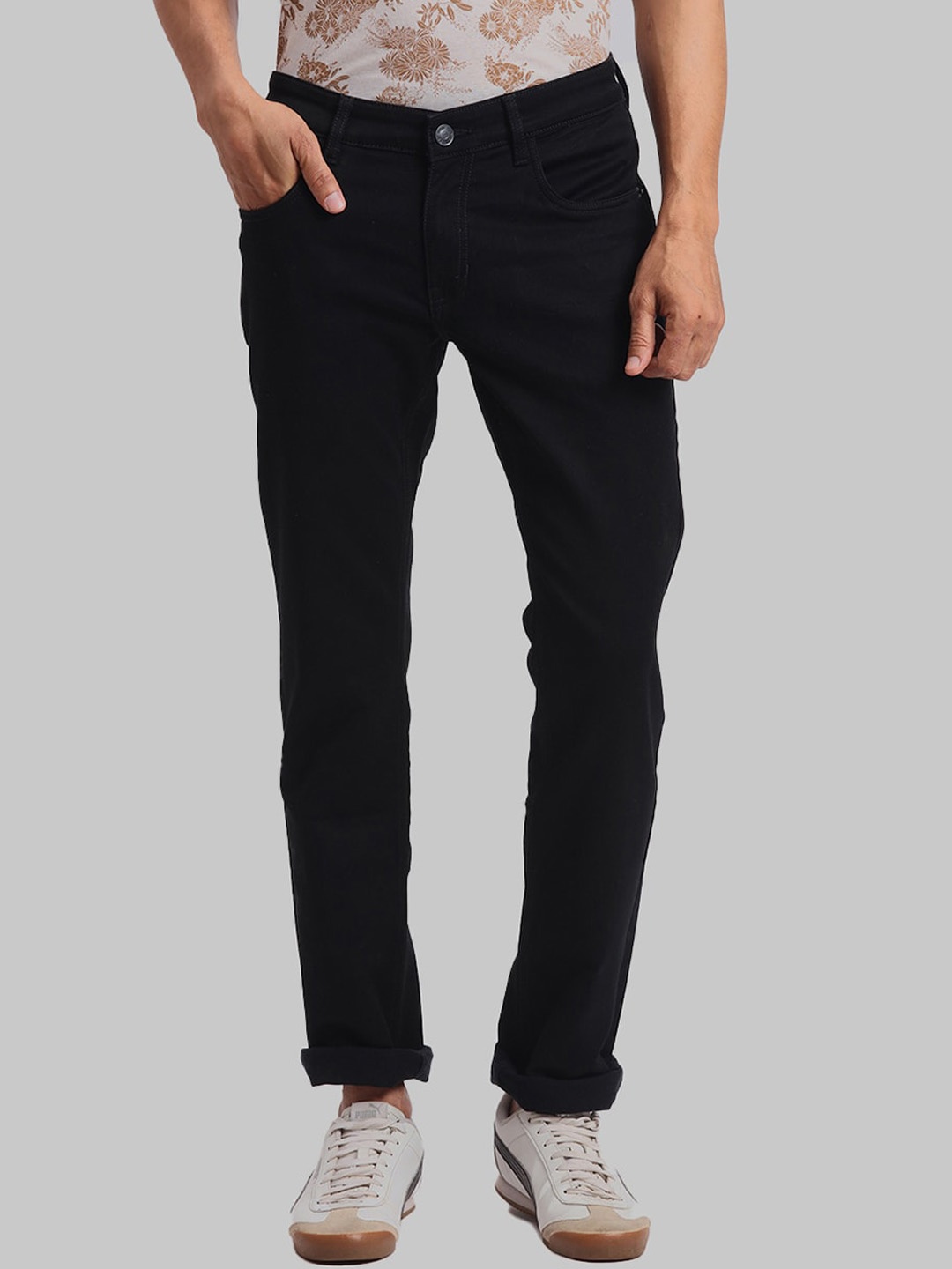 

ColorPlus Men Tapered Fit Mid-Rise Clean Look Jeans, Black