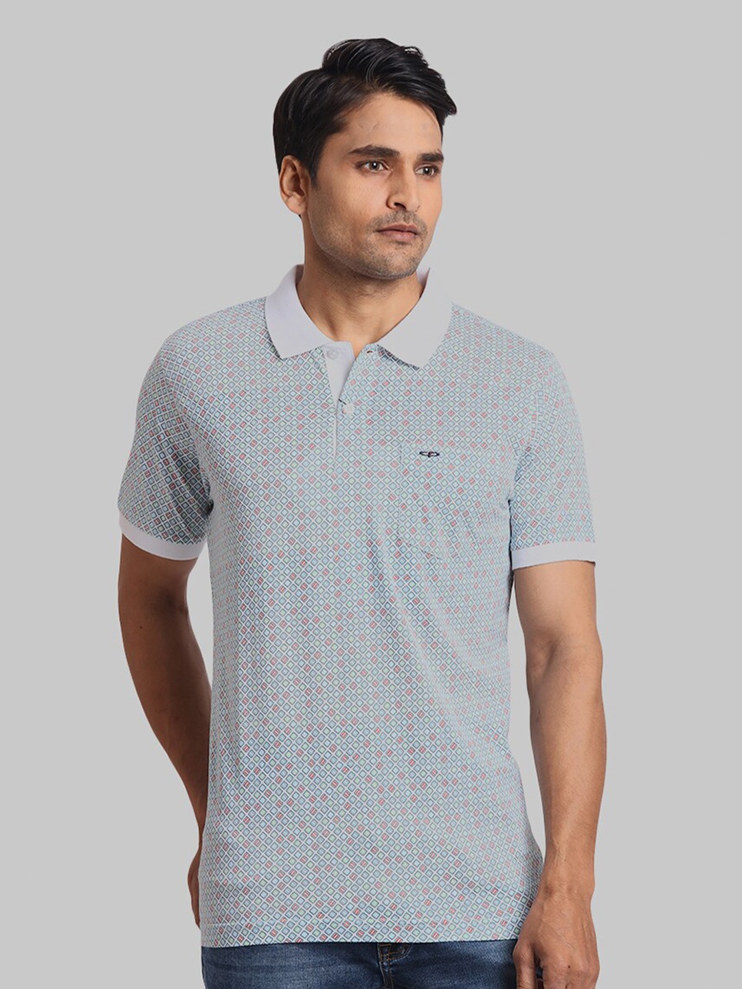 

ColorPlus Cotton Geometric Printed Polo Collar Regular Fit T-shirt, White