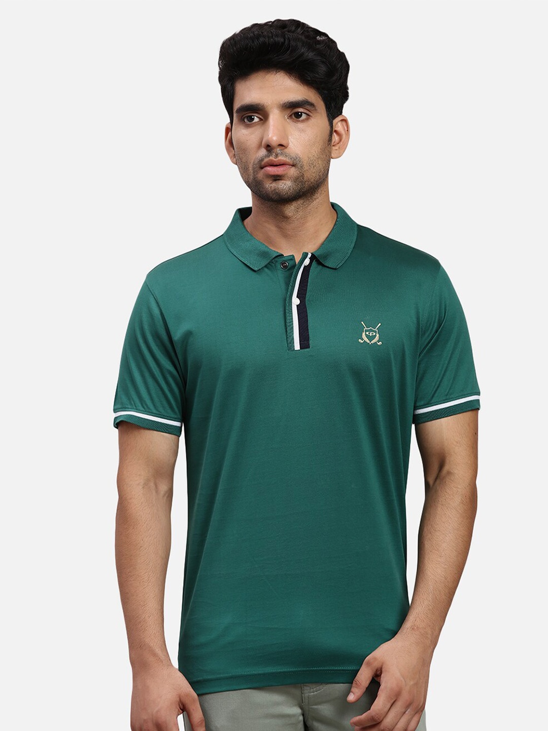 

ColorPlus Cotton Polo Collar Short Sleeves Regular Fit Applique T-shirt, Green