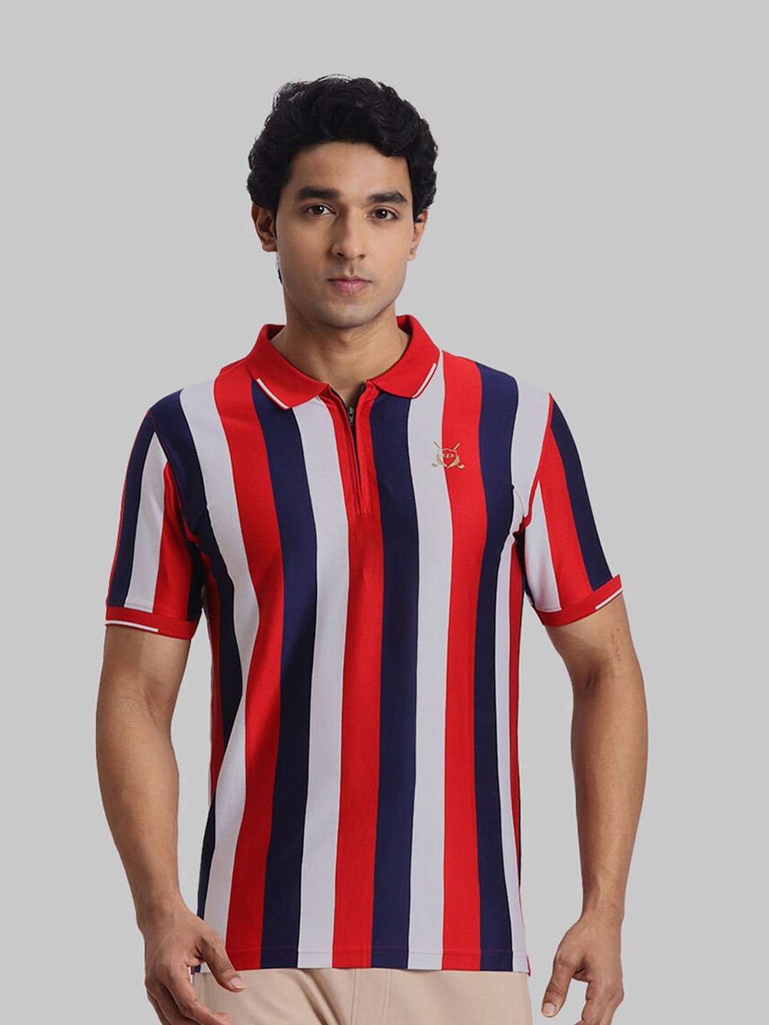 

ColorPlus Colourblocked Cotton Polo Collar Short Sleeves Pockets T-shirt, Red