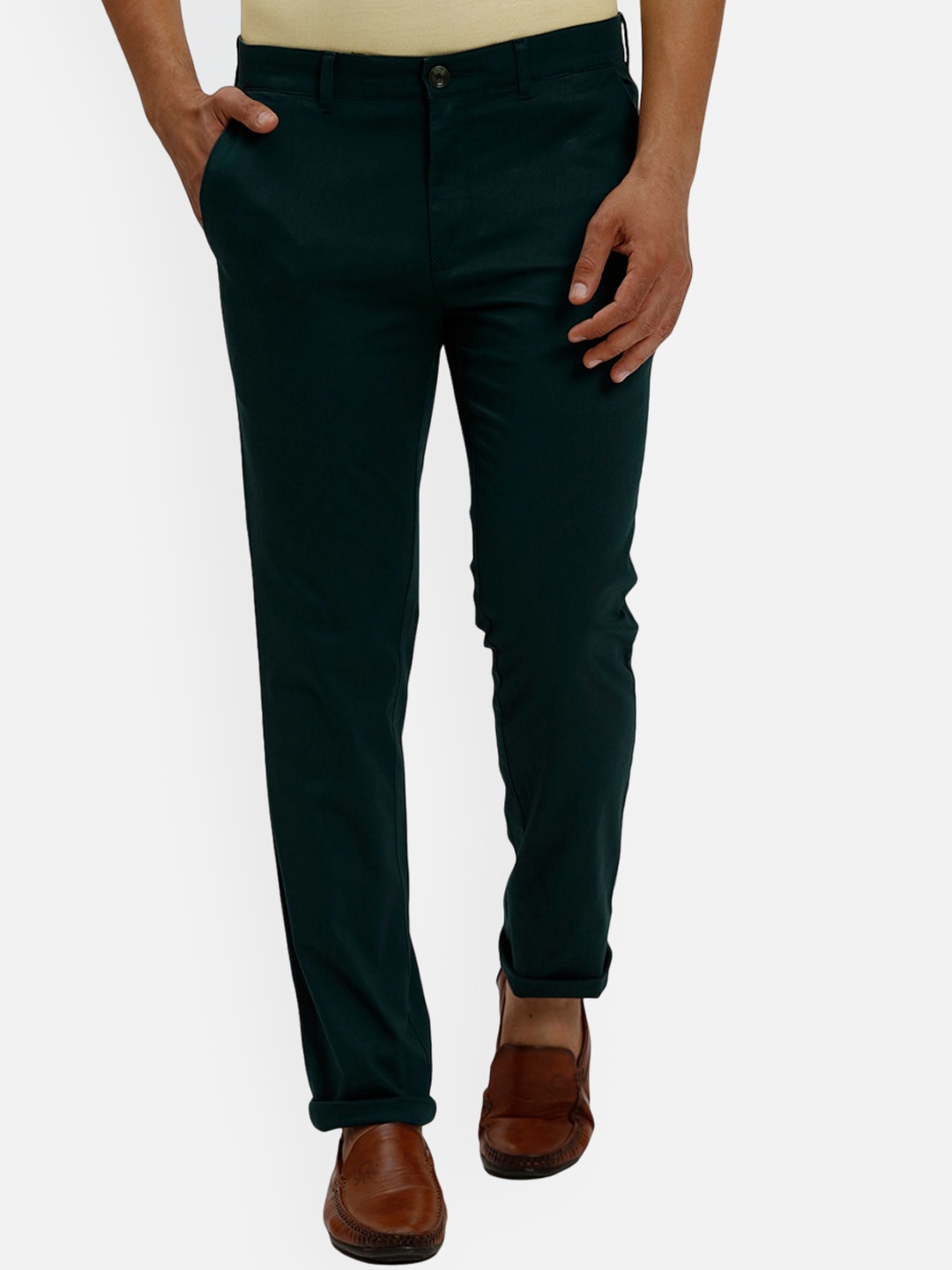 

ColorPlus Men Cotton Chinos Trousers, Green