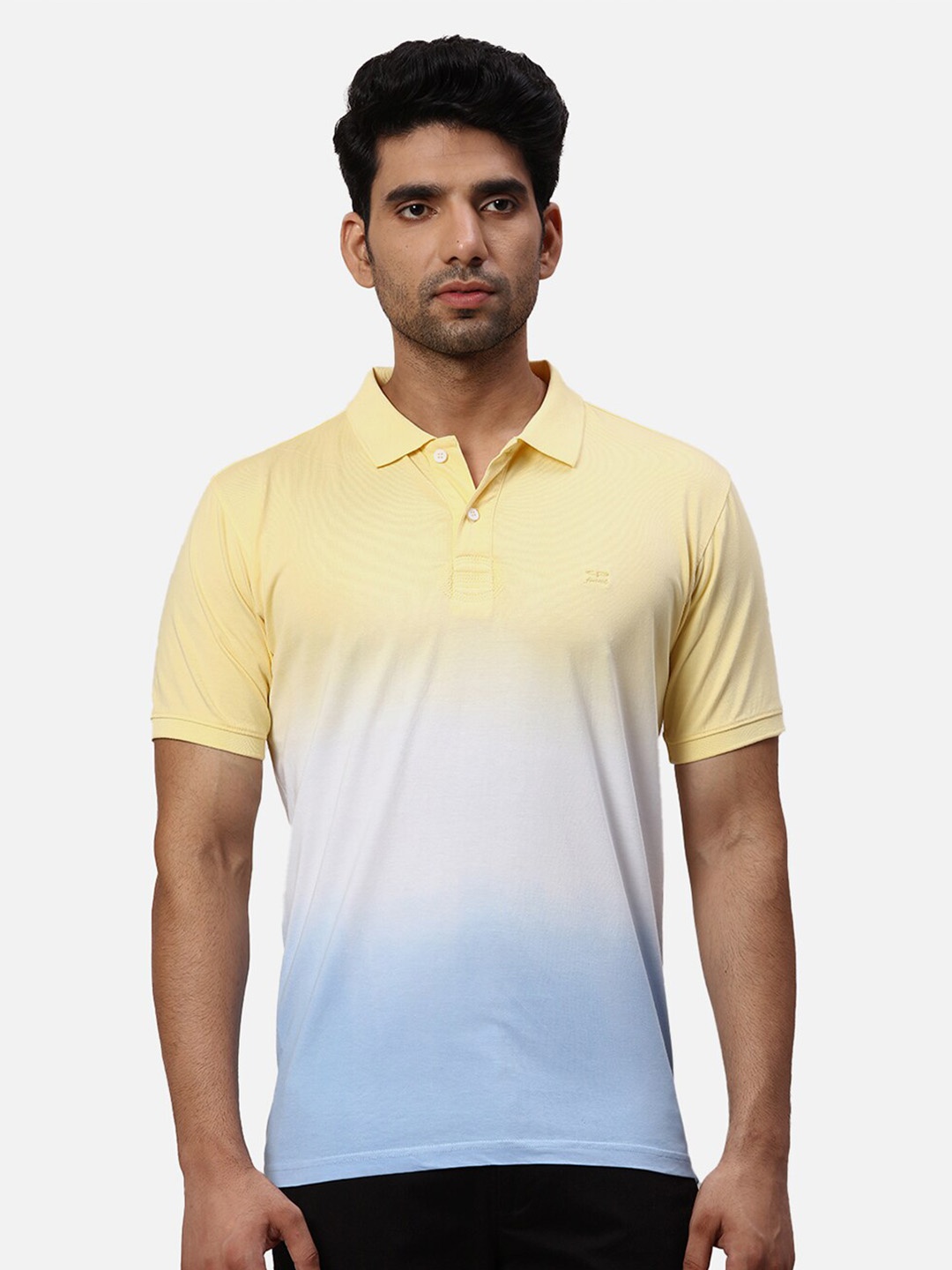 

ColorPlus Dyed Cotton Polo Collar Short Sleeves Regular Fit Raw Edge T-shirt, Yellow