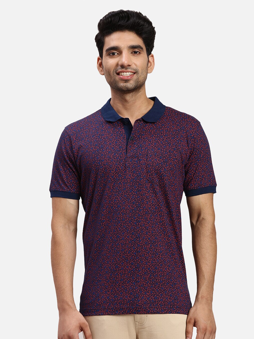 

ColorPlus Floral Polo Collar Short Sleeves Regular Fit Cotton Casual T-shirt, Blue