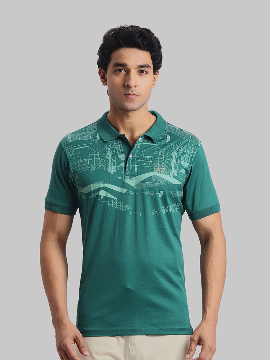 

ColorPlus Printed Polo Collar Regular Fit Cotton Casual T-shirt, Green