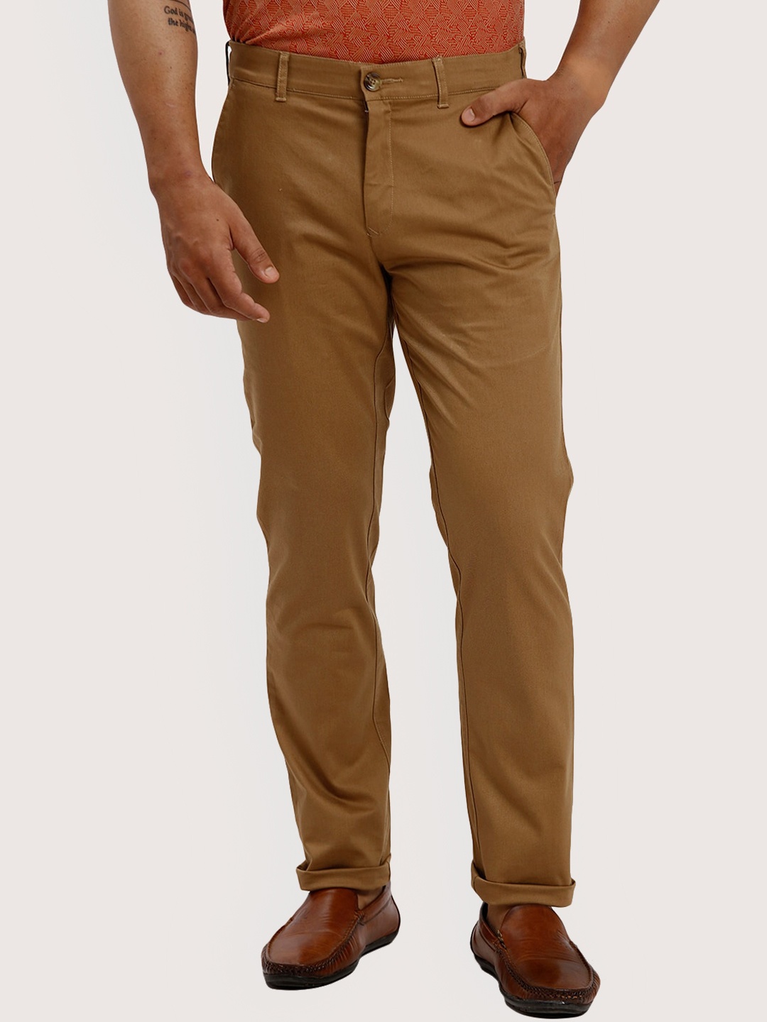 

ColorPlus Men Cotton Chinos Trousers, Brown