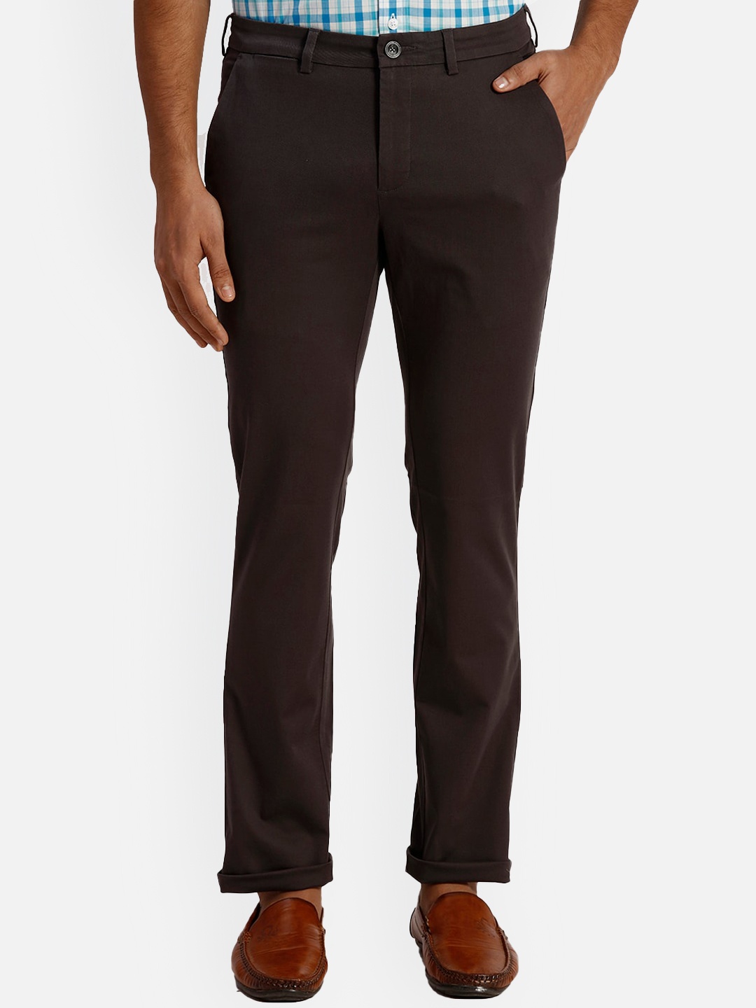 

ColorPlus Men Slim Fit Mid-Rise Cotton Trousers, Grey