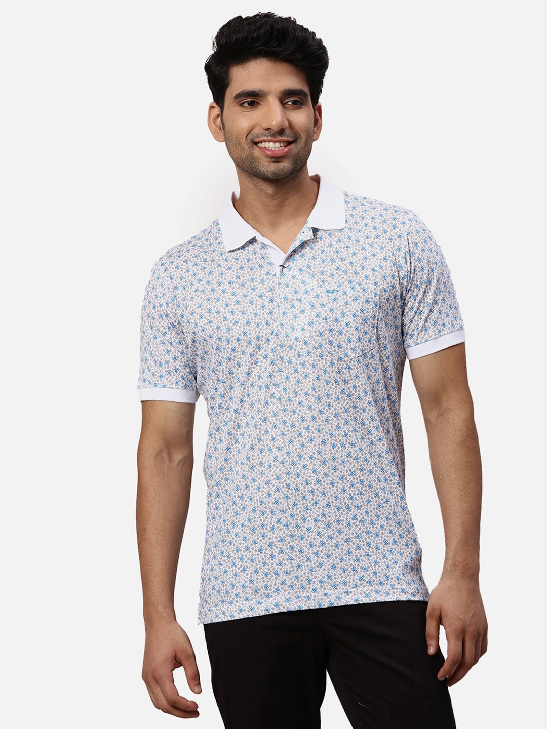 

ColorPlus Printed Polo Collar Short Sleeves Regular Fit Cotton T-shirt, White