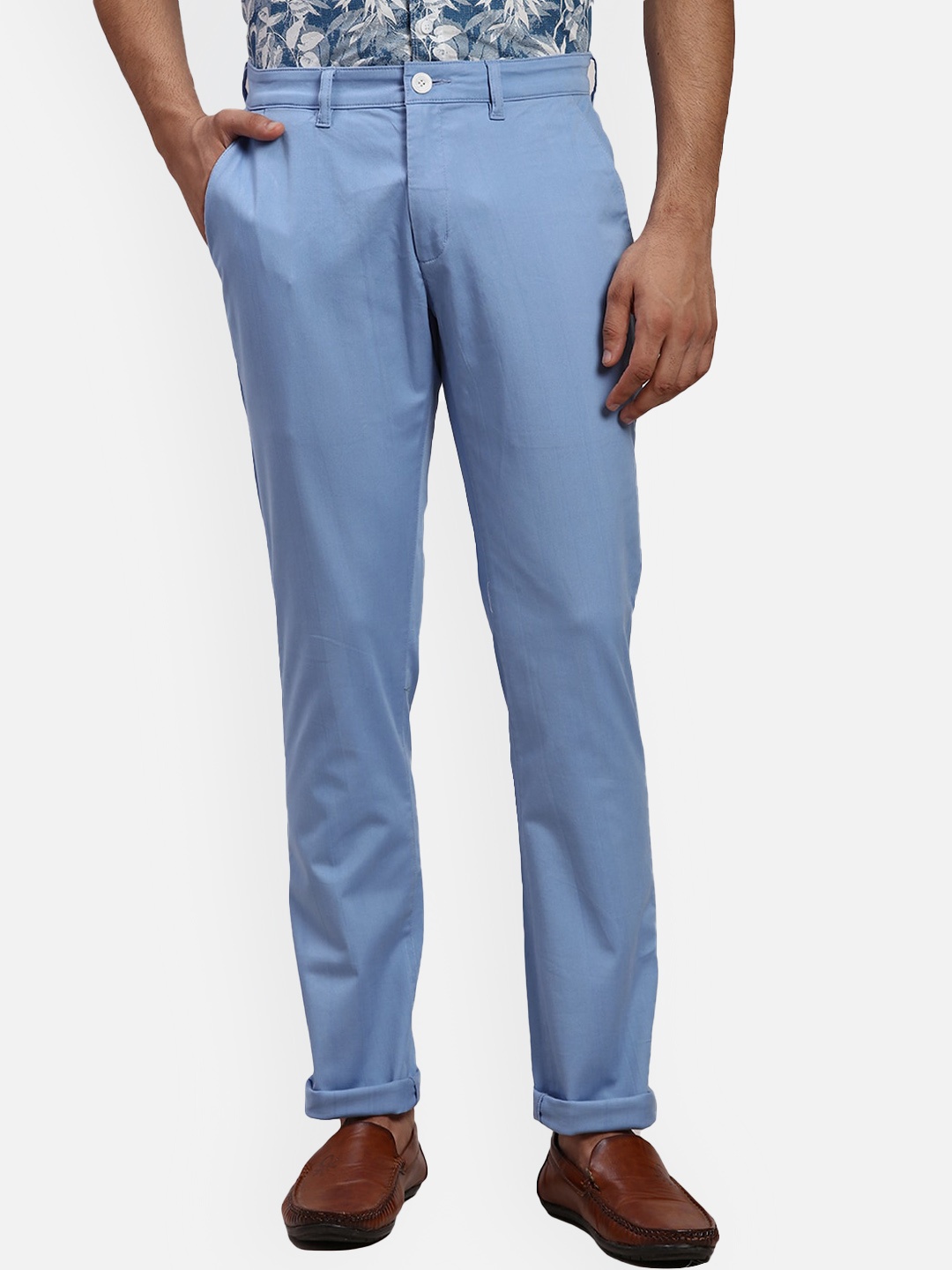 

ColorPlus Men Cotton Slim Fit Chinos Trousers, Blue