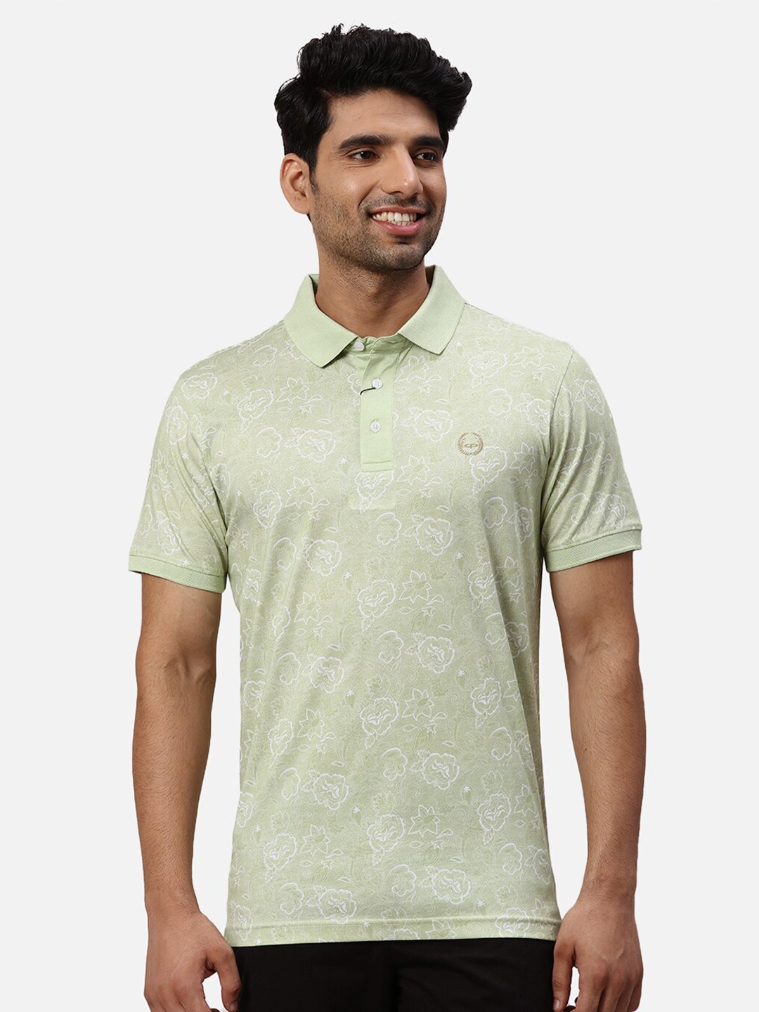 

ColorPlus Floral Polo Collar Short Sleeves Regular Fit Cotton Casual T-shirt, Green