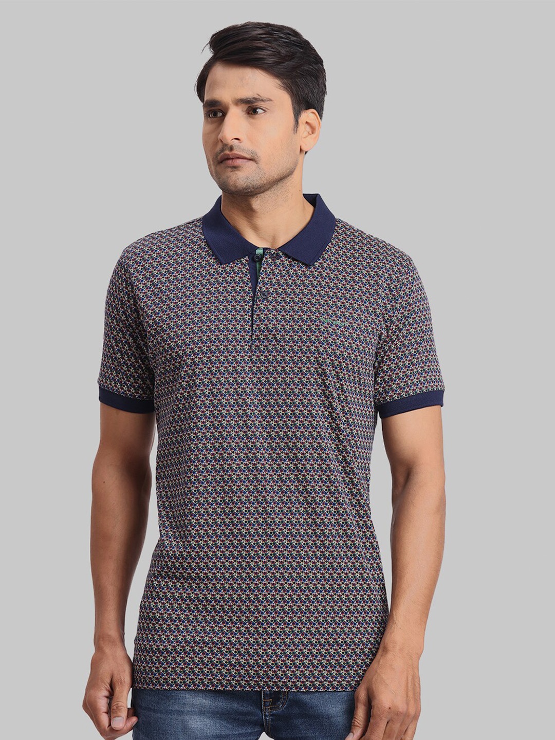 

ColorPlus Geometric Printed Cotton Polo Collar Short Sleeves Pockets T-shirt, Blue