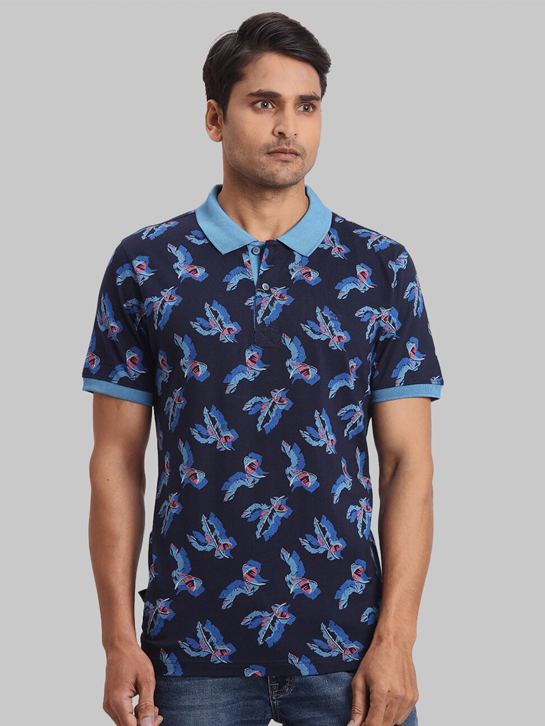 

ColorPlus Printed Polo Collar Short Sleeves Regular Fit Cotton Casual T-shirt, Blue